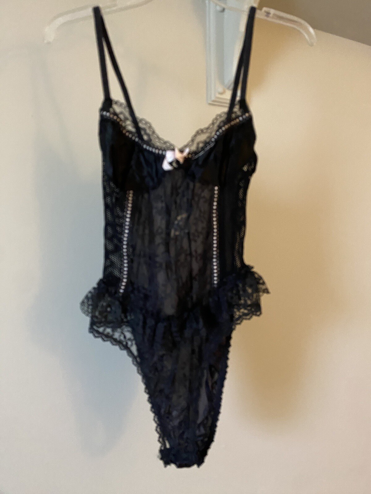 Vintage Lady Cameo Dallas Black High Cut Lace Teddy M USA
