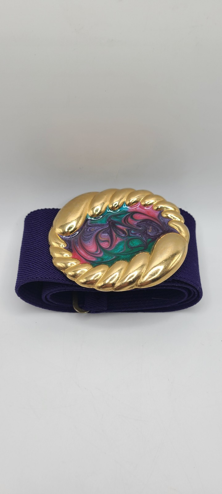 Nan Lewis Stretch Waist Belt Enamel Purple Gold Tone Vintage