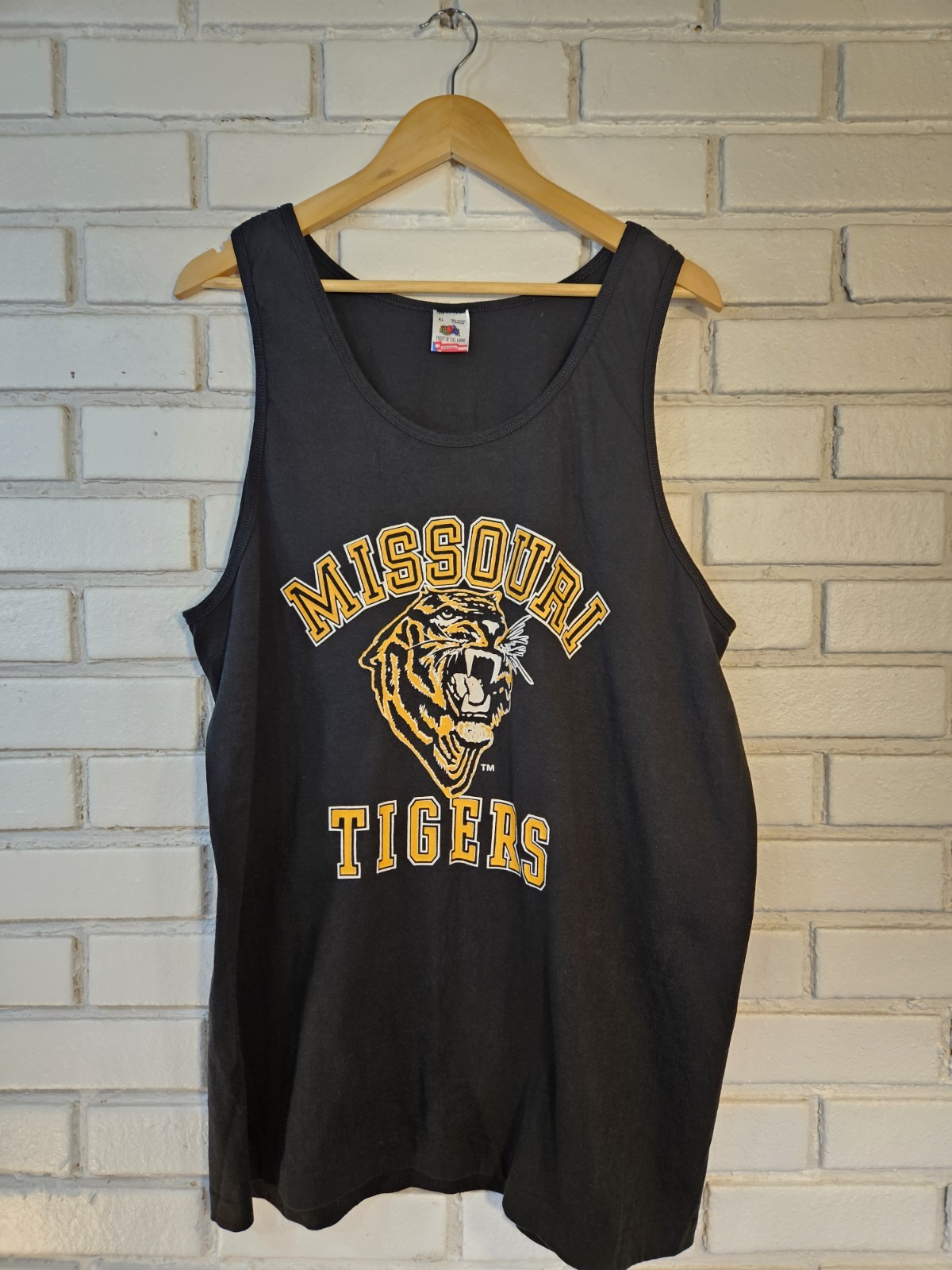 Vintage 80s Mizzou Black Tank Top Single Stitch Size XL Muscle Shirt Missouri