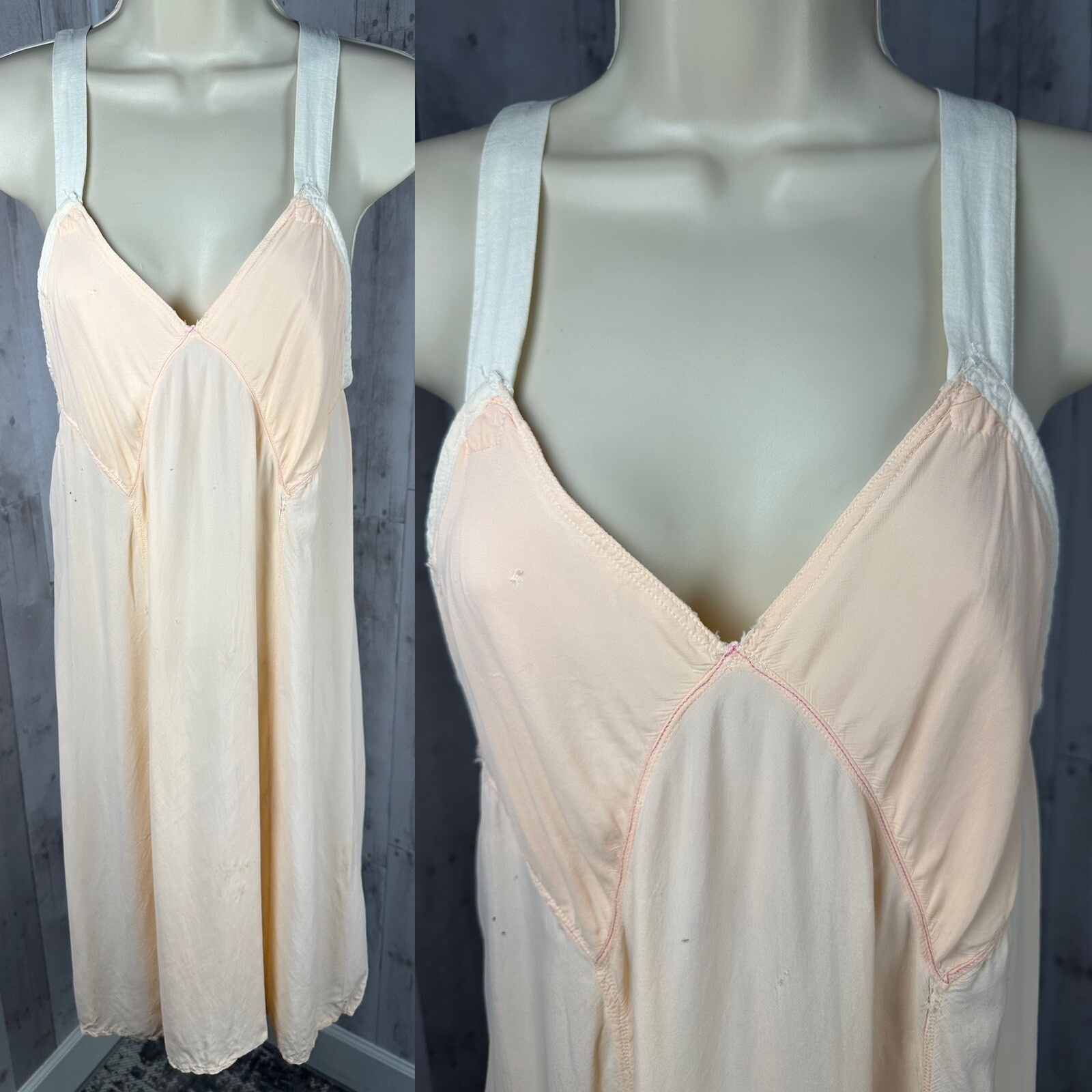 Art Deco 1920s Vintage Slip Soft Peach Rayon Dress Size S/M WOUNDED