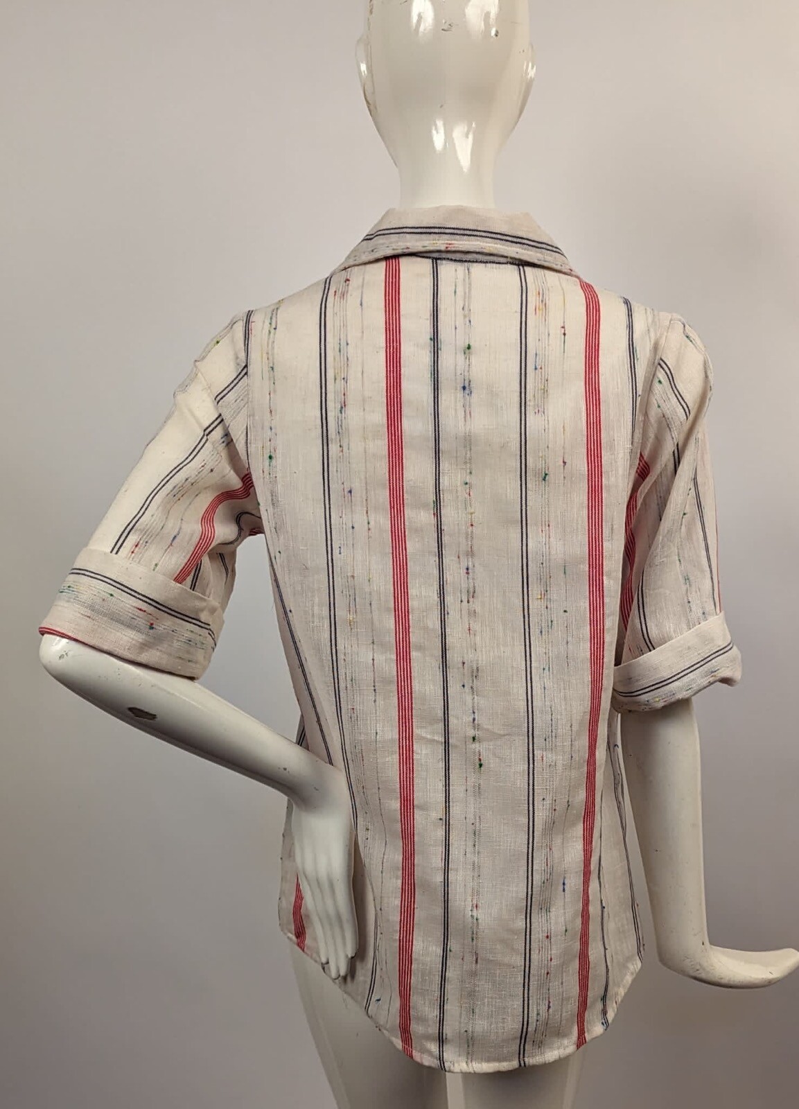 1970’S VINTAGE NUBBY STRIPED COTTON BLEND BLOUSE 