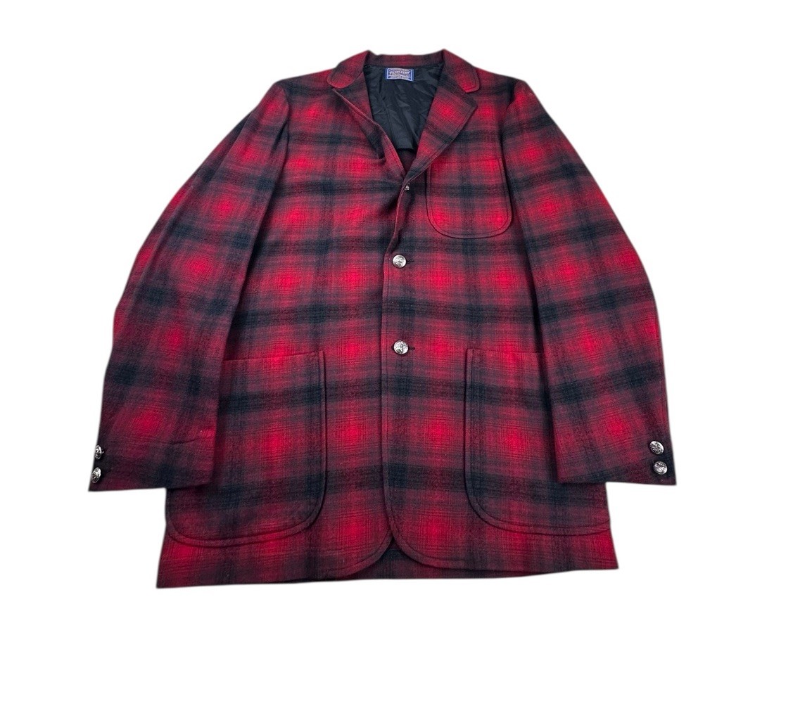 Pendleton 100% Virgin Wool Blazer Jacket Men’s Red Black Shadow Plaid USA
