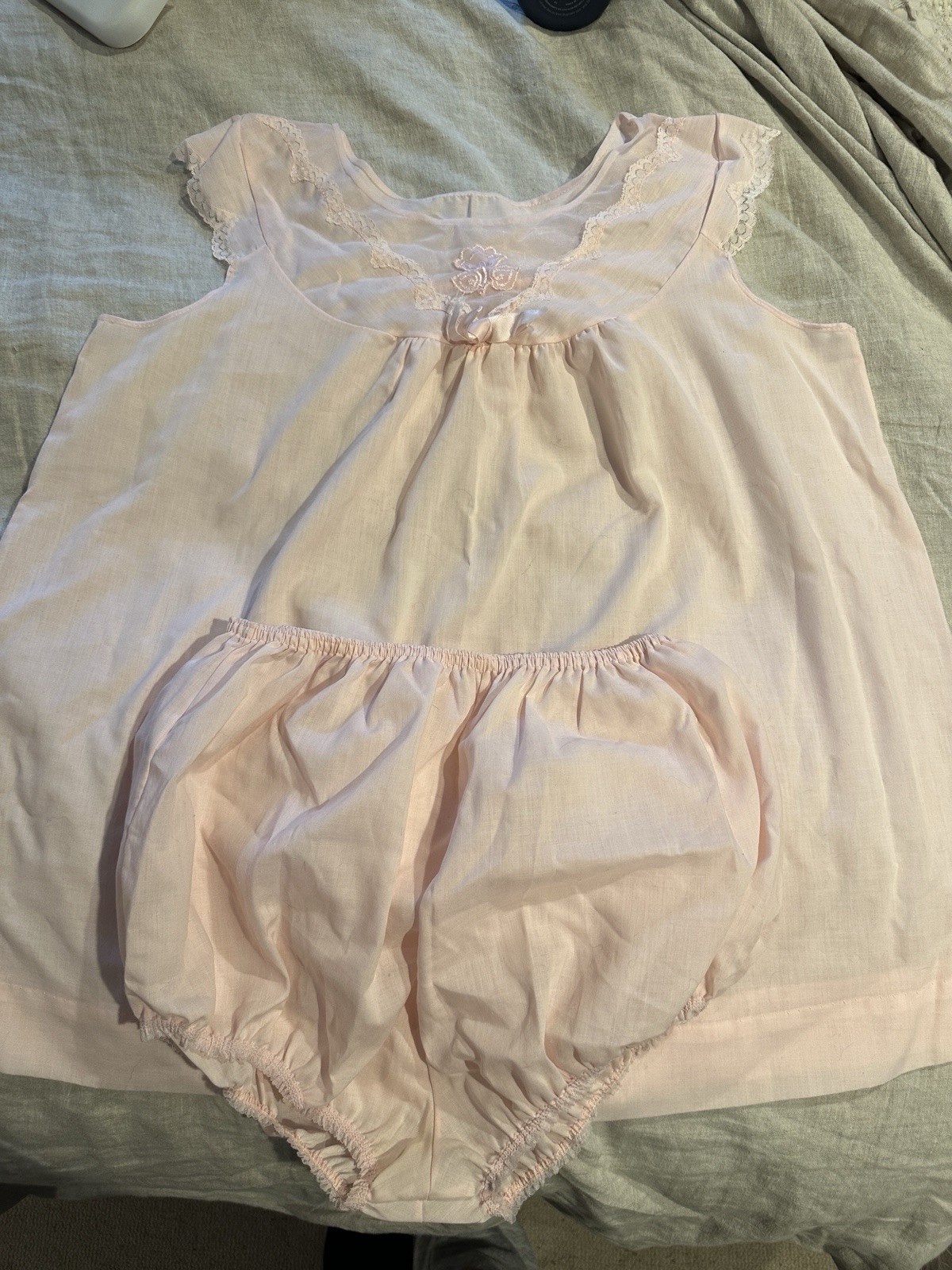 Vintage Women’s Sz M Babydoll Sheer Sleep Set Tex-Sheen Lace Embroidered Details