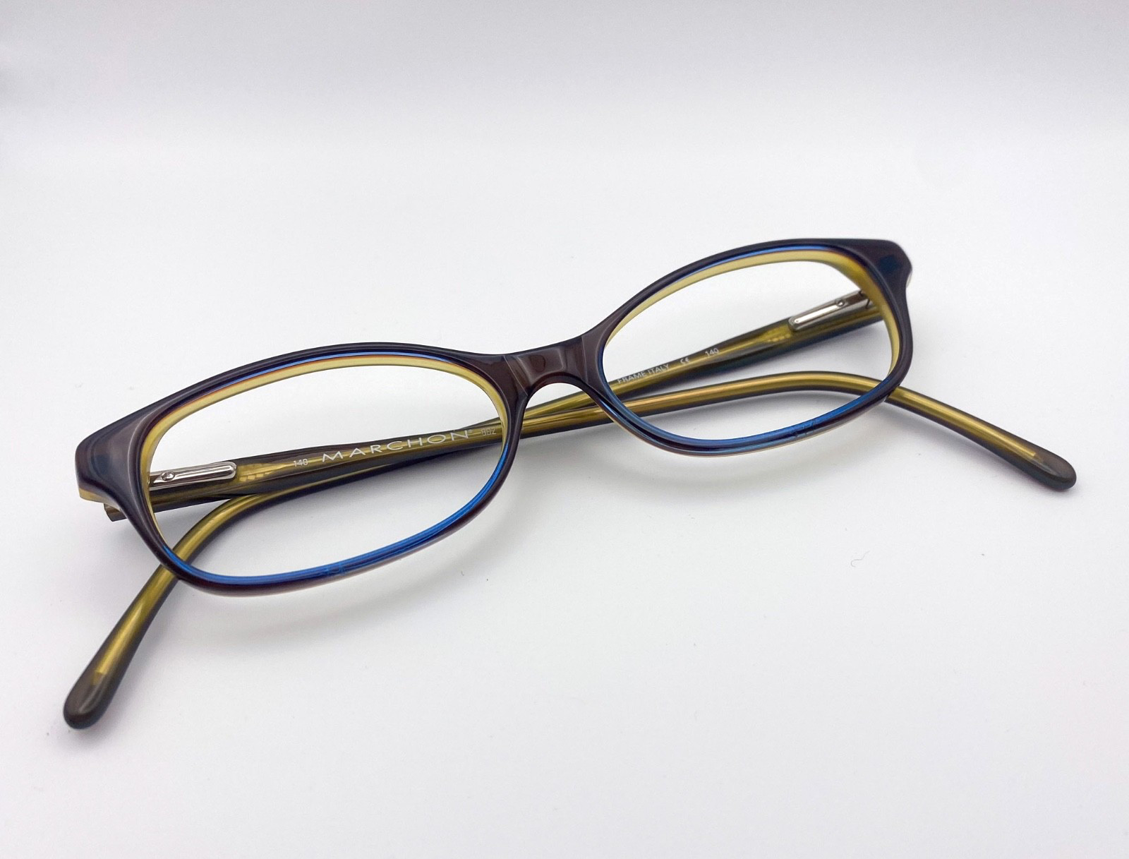 Y2K Vintage Marchon Two-Tone Oval Eyeglass Frames Blue Green 2000s