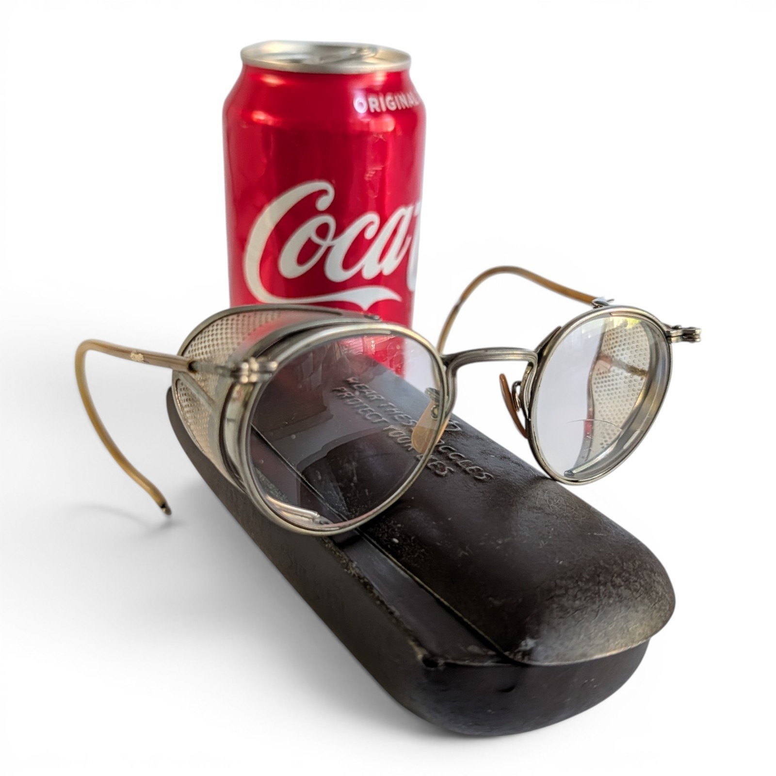 Vintage AO Safety Goggles Steampunk Industrial Bifocal Glasses Case Art Deco