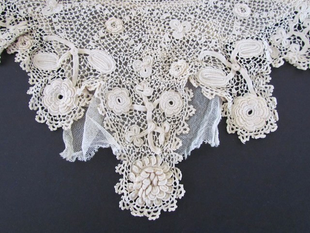 Victorian Crochet Lace Collar Yoke Irish Handmade Raised Floral