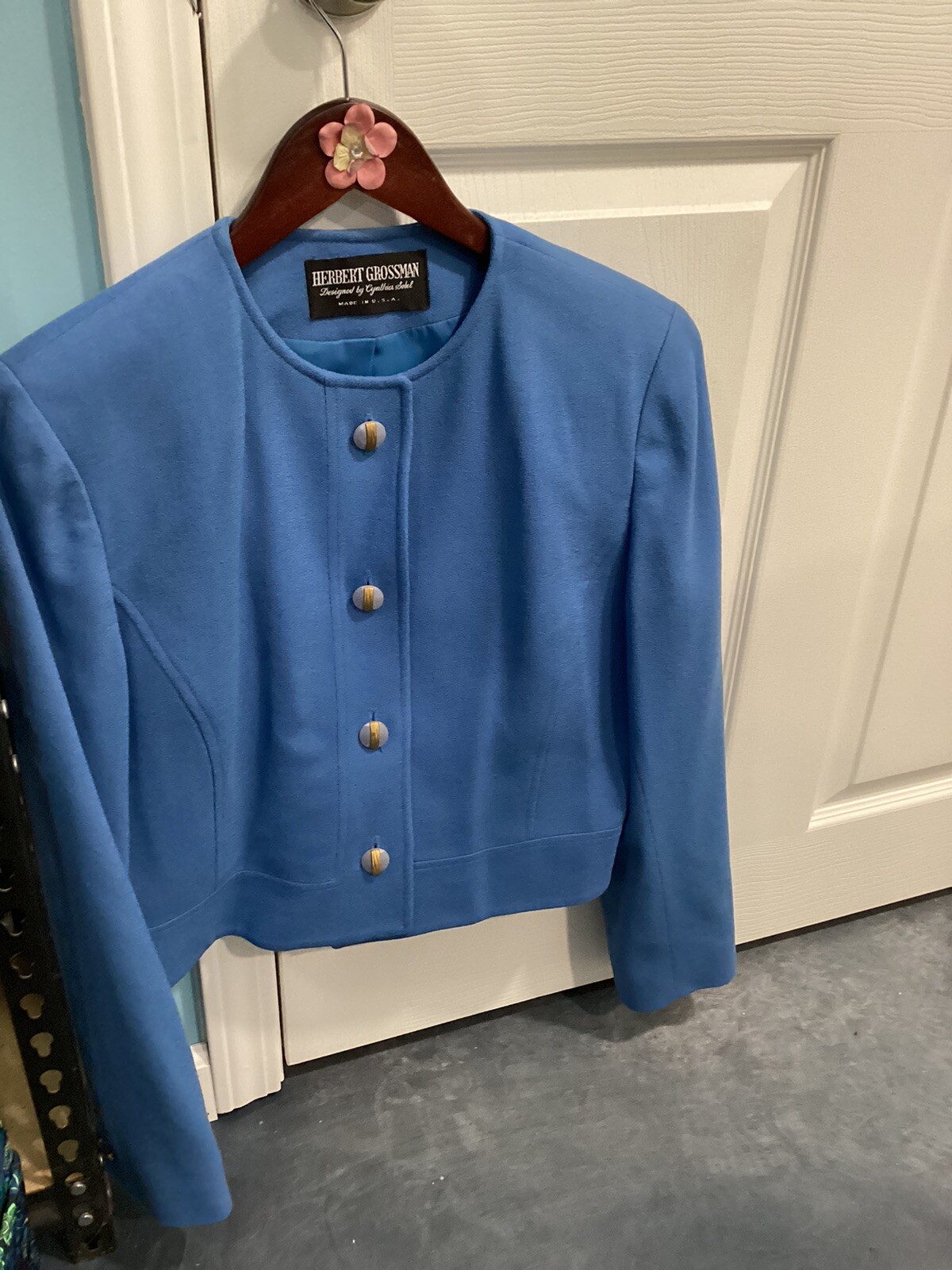 Vintage Blue Skirt Suit Herbert Grossman Cynthia Sobel Wool Sz 10