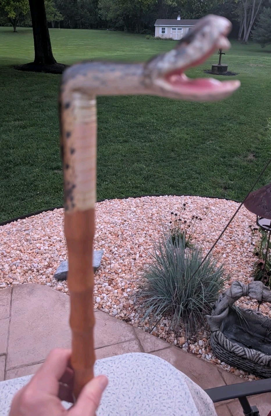 Hand-Carved Wooden Walking Cane with Cobra / Rattle (?) Snake Design Approx 36″
