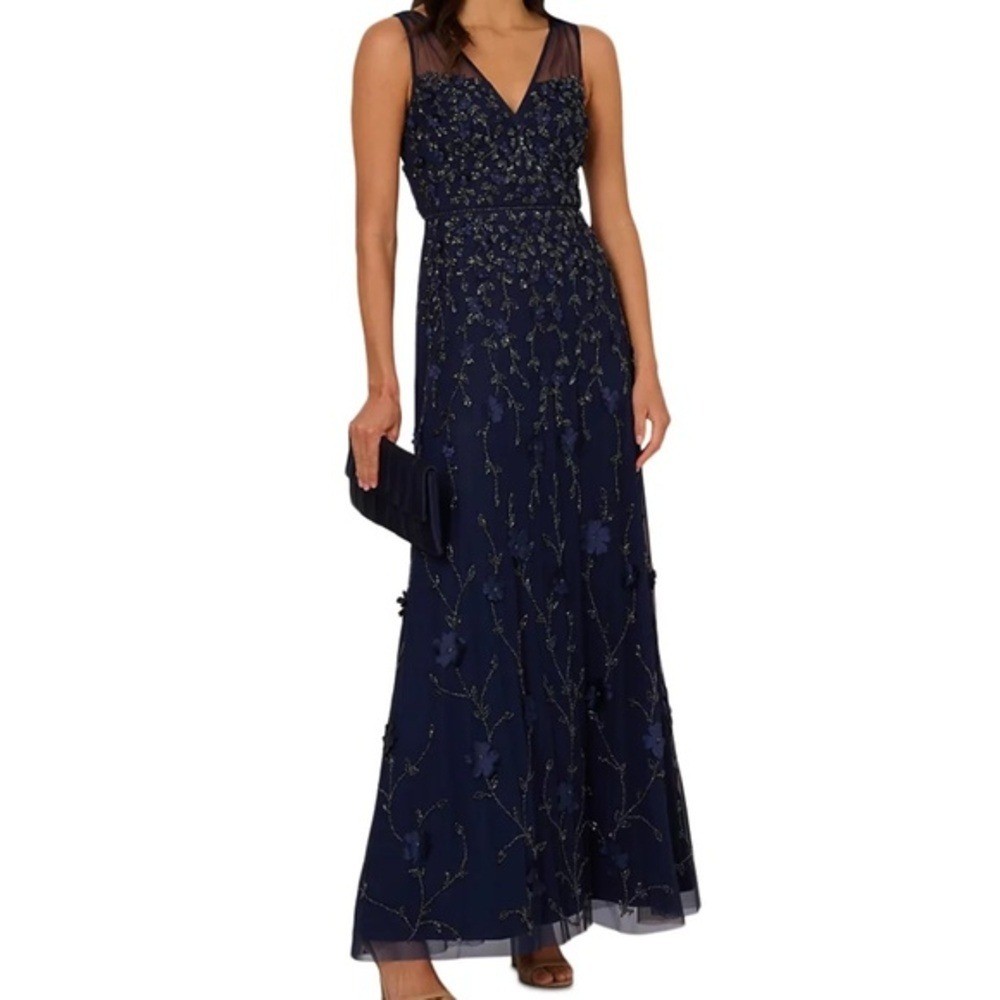 Adrianna Papell – V-Neck Beaded Sleeveless Gown
