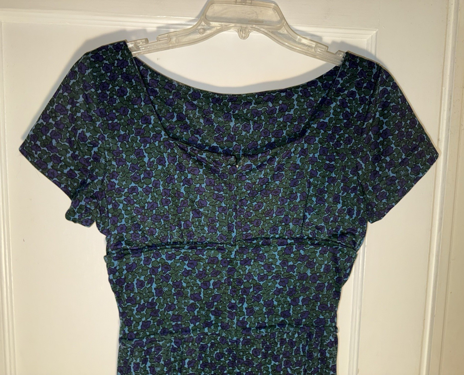 Jonathan Logan Vintage Dress Blue Green Floral Sheath Wiggle Size S. d979