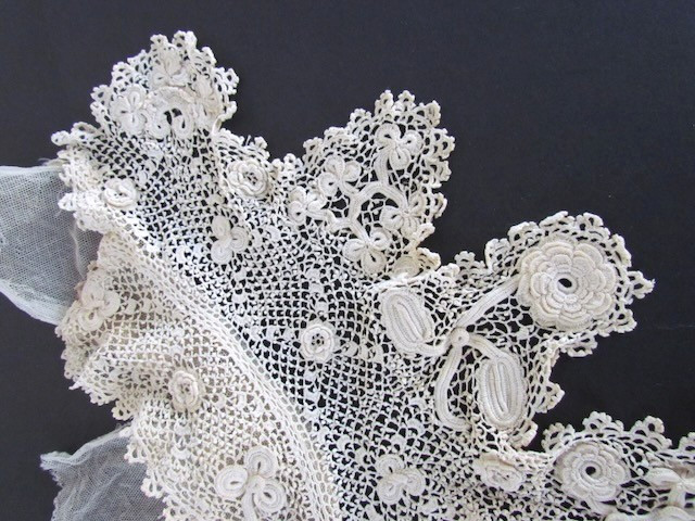 Victorian Crochet Lace Collar Yoke Irish Handmade Raised Floral