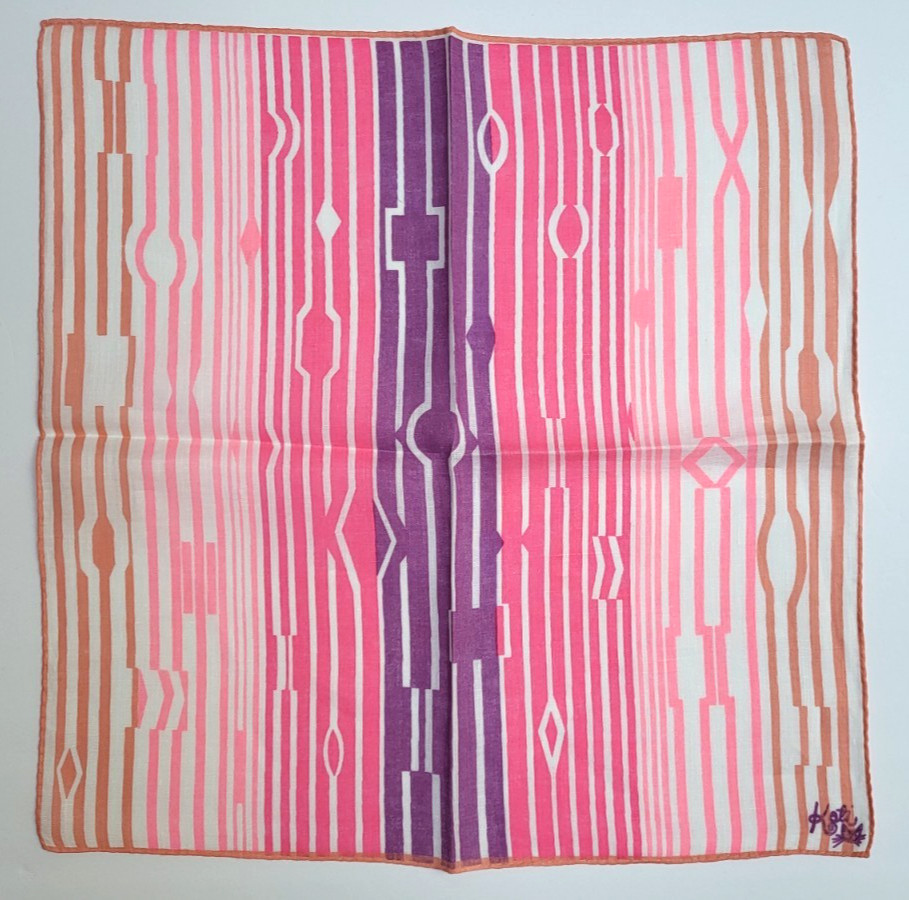 NOS 60s/70s KATI Modernist Hanky Abstract Print Hand Rolled – 14″ x 14″