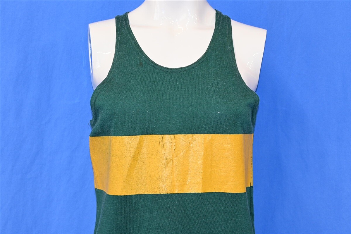vintage 70s GREEN GOLD SILK SCREEN STRIPE JERSEY SLEEVELESS t-shirt SMALL S