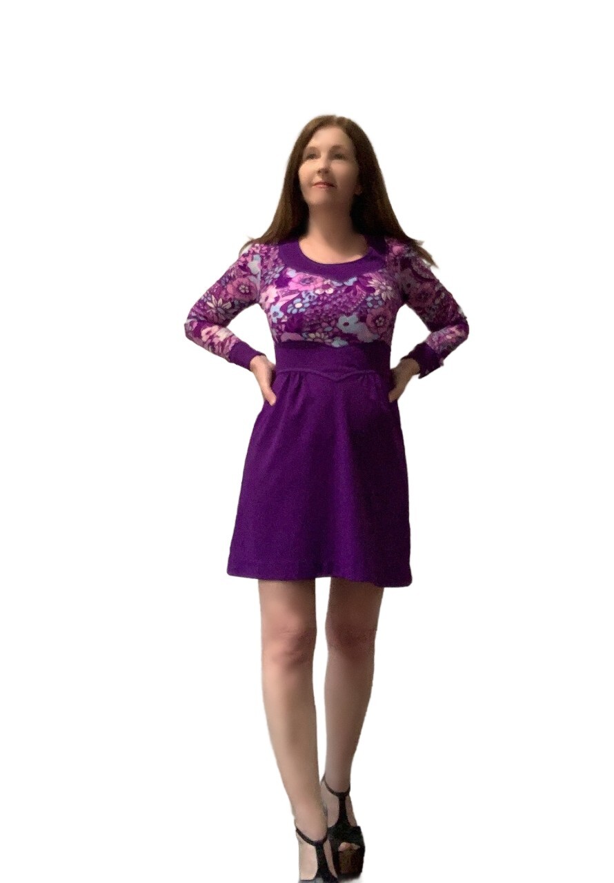 Clearance! XS S Mikey Jrs Mod Floral Deer Novelty Psychedelic Twiggy Mini Dress