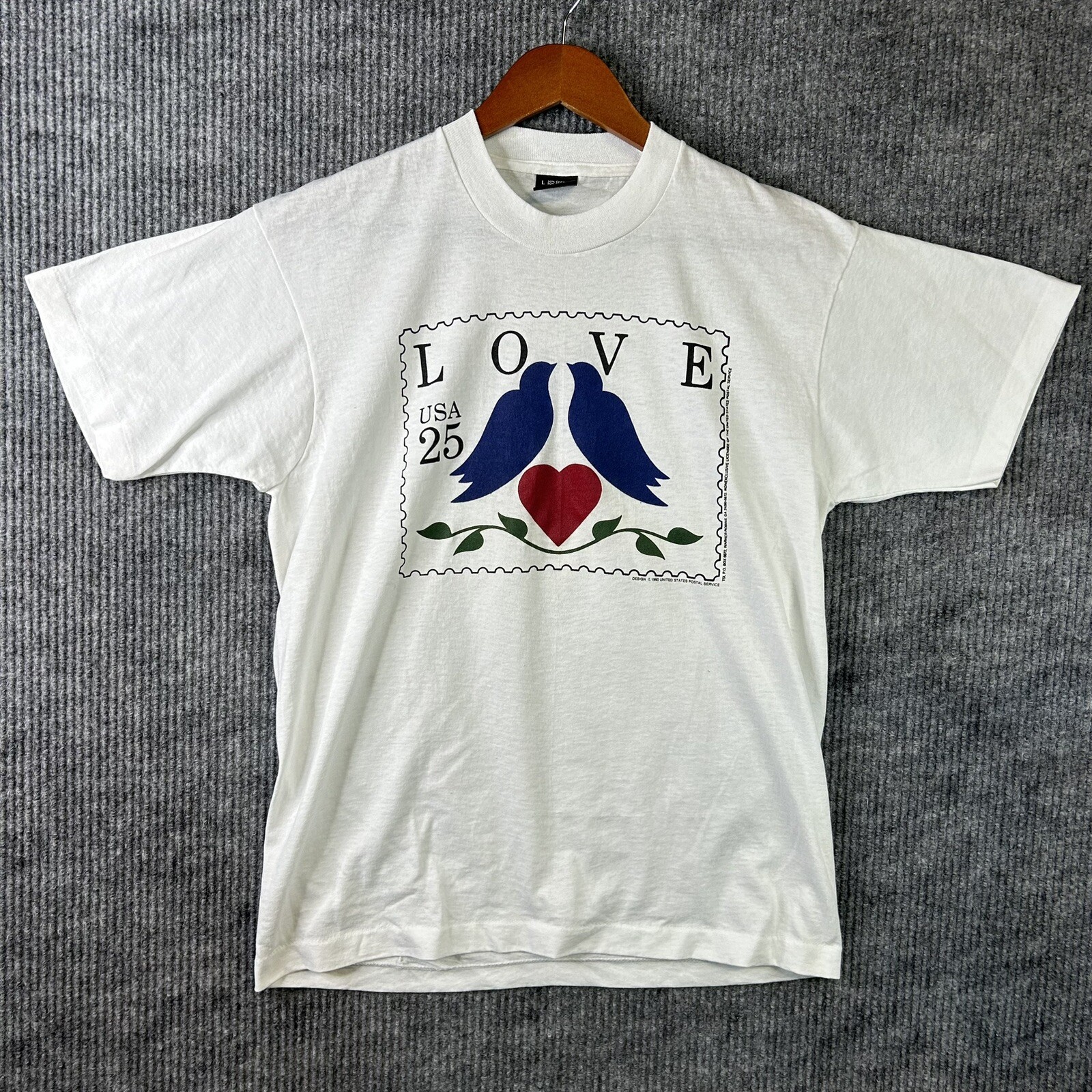 Vintage USPS Stamp T Shirt Adult Large White Single Stitch Made In USA