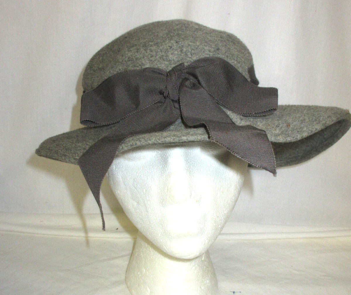 Vintage ladies hat Pretty Grey floppy wool with bow O’Neils (WR5)