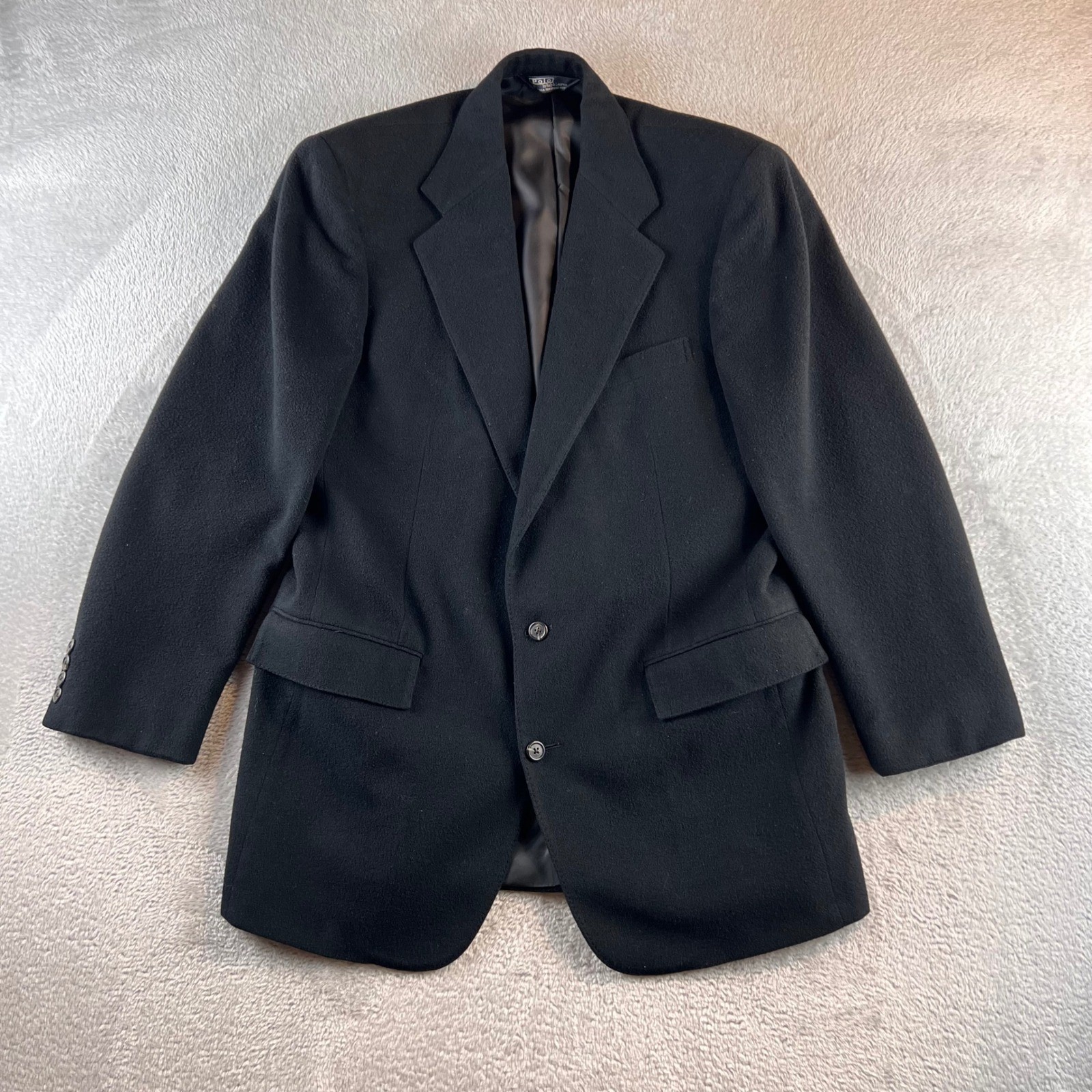 VTG Polo Ralph Lauren 100% Cashmere Blazer Sport Coat Mens 40L Black USA Made