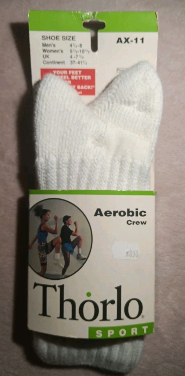 Vintage 1994 Socks NOS Thorlo Aerobic Crew USA White AX-11