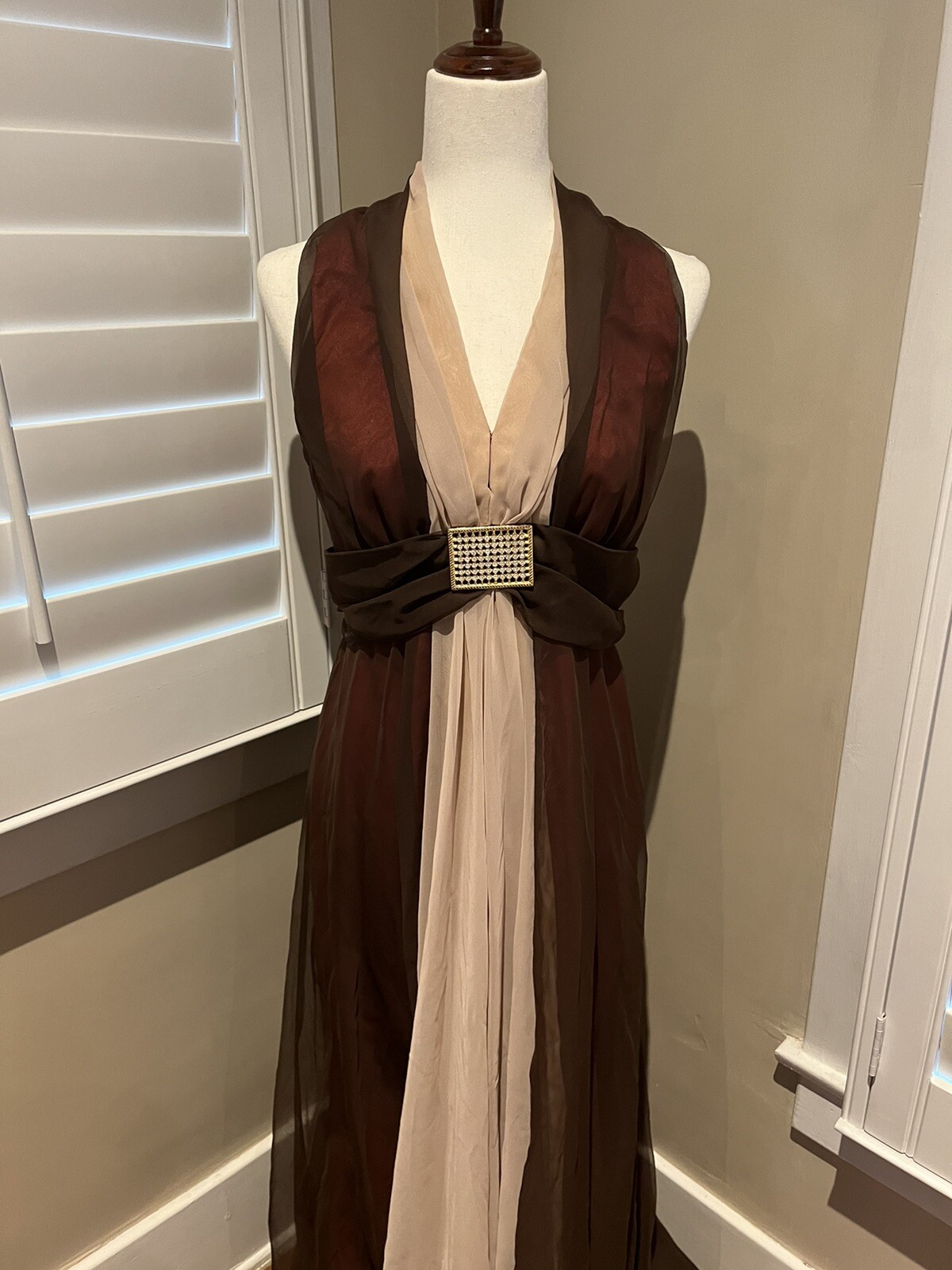 Vintage Emma Domb Sleeveless Chiffon Dress With Rhinestone Bodice- Size 8