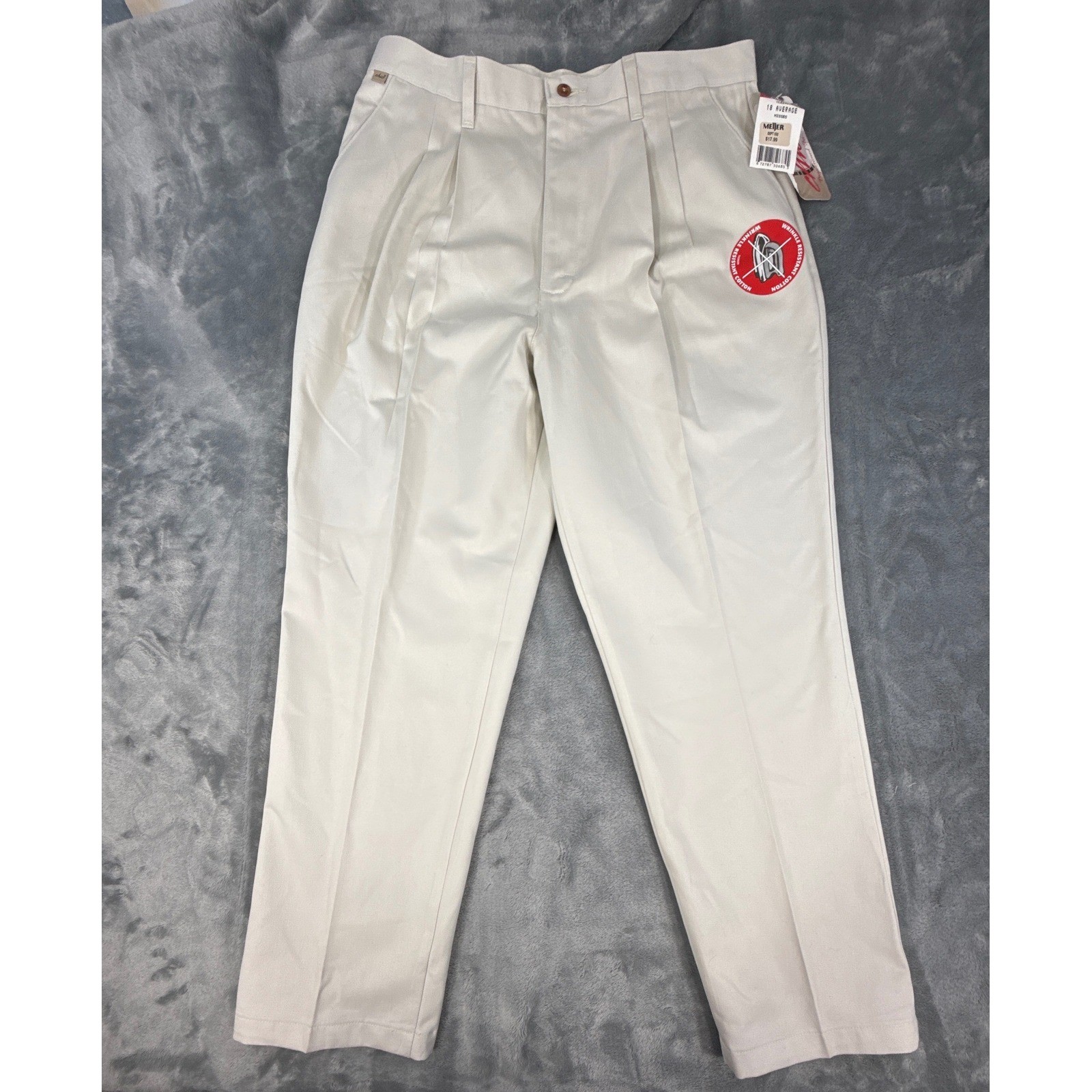 Vintage Chic High Waisted Pleated Trousers Cream Cotton 34 waist Pants Khaki NWT