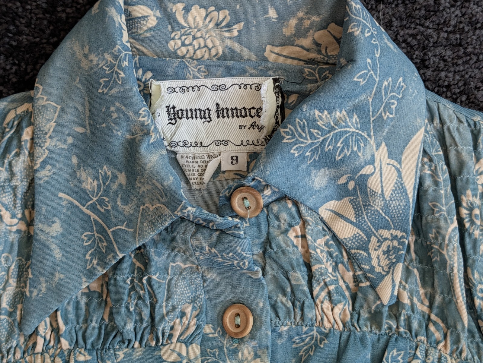 Vintage Young Innocent Arpeja Mini Dress Puffs Sleeves Dagger Collar XS 60s 70s