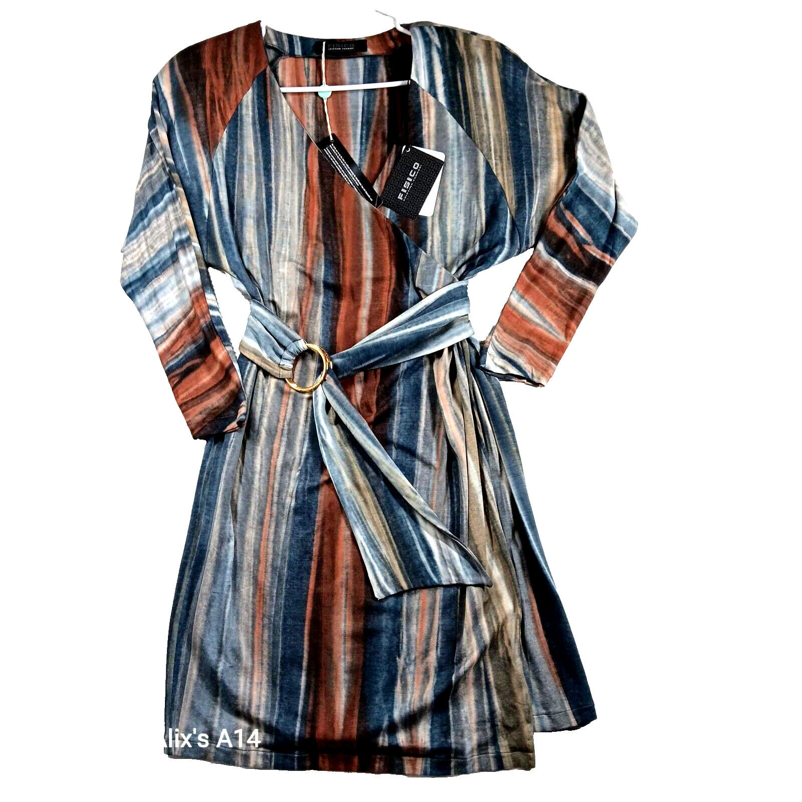 Cristina Ferrari FISICO M fitted dress 60s style belt long sleeves Italy