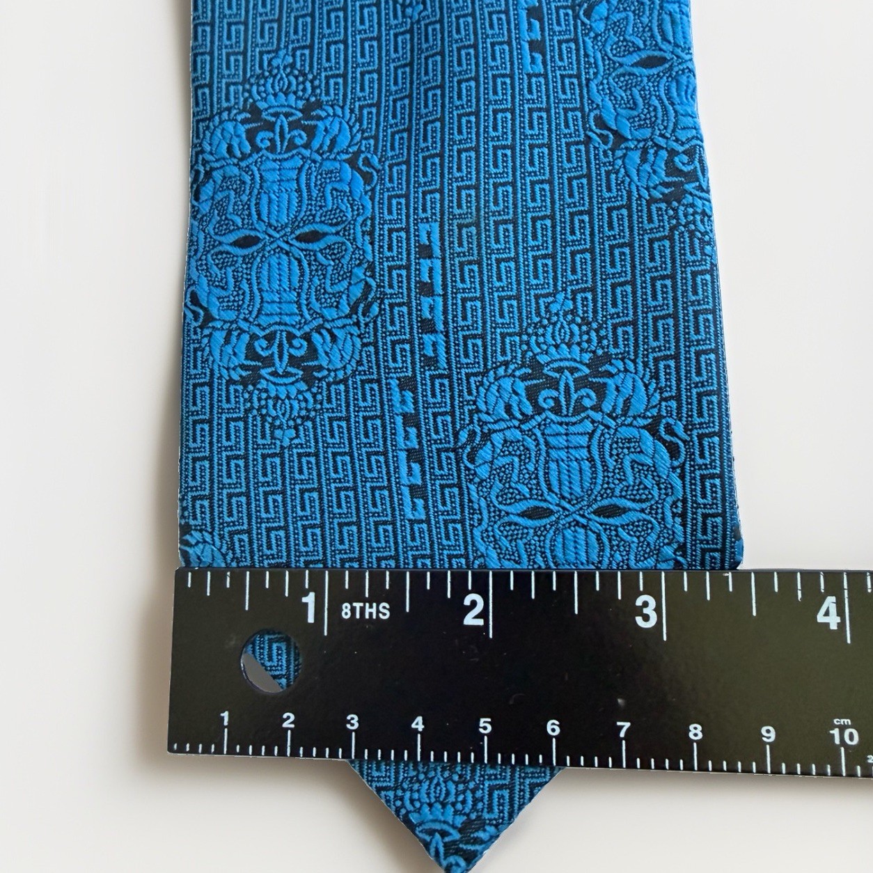 Vintage Superba Blue Greek Key Crest Tie 100% Dacron Polyester Retro 60s 70s