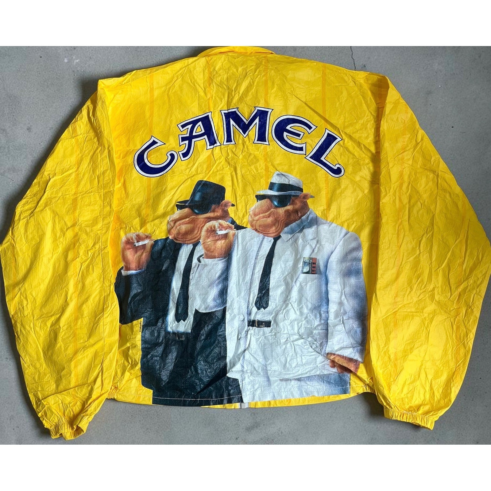 Vintage Joe Camel Tyvek Jacket Yellow Windbreaker XL 90s Promo DuPont L.N.Gordon