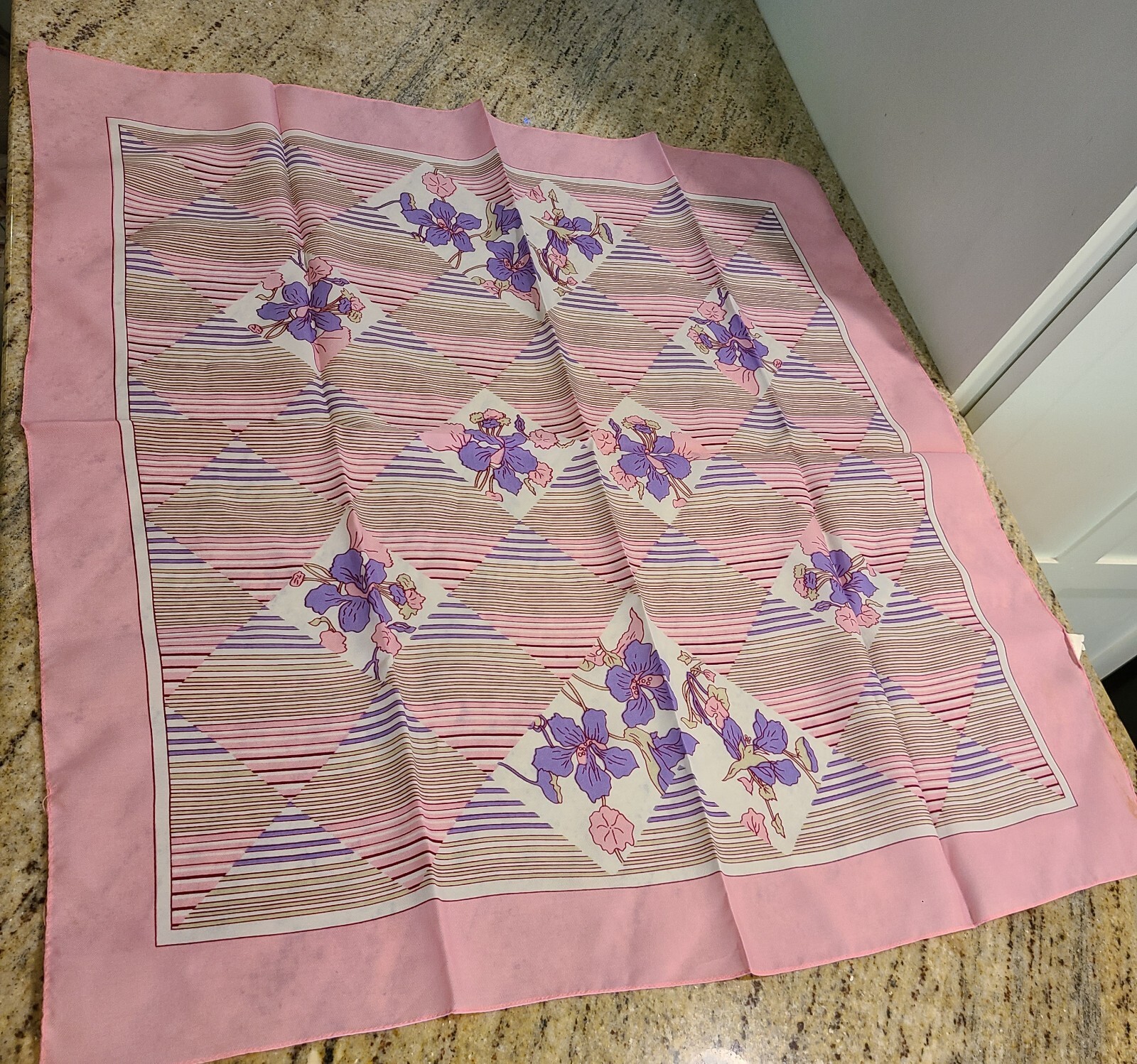 Vintage Ben Goodman Pink Purple Floral Lily Geometric SCARF 26″ Italy
