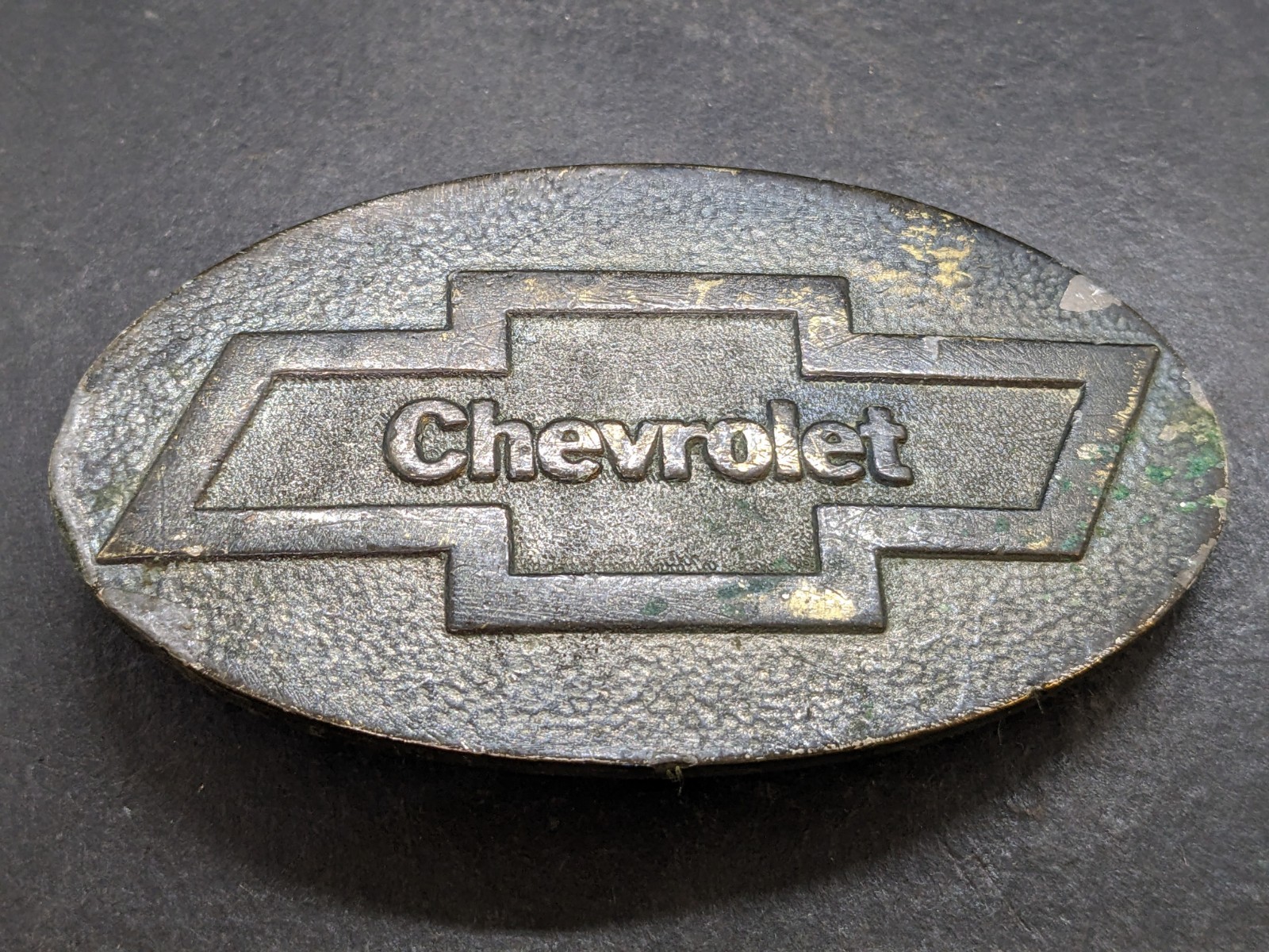 Vintage Chevrolet Logo Brass Oval Belt Buckle Wyoming Studio Art Works A-39