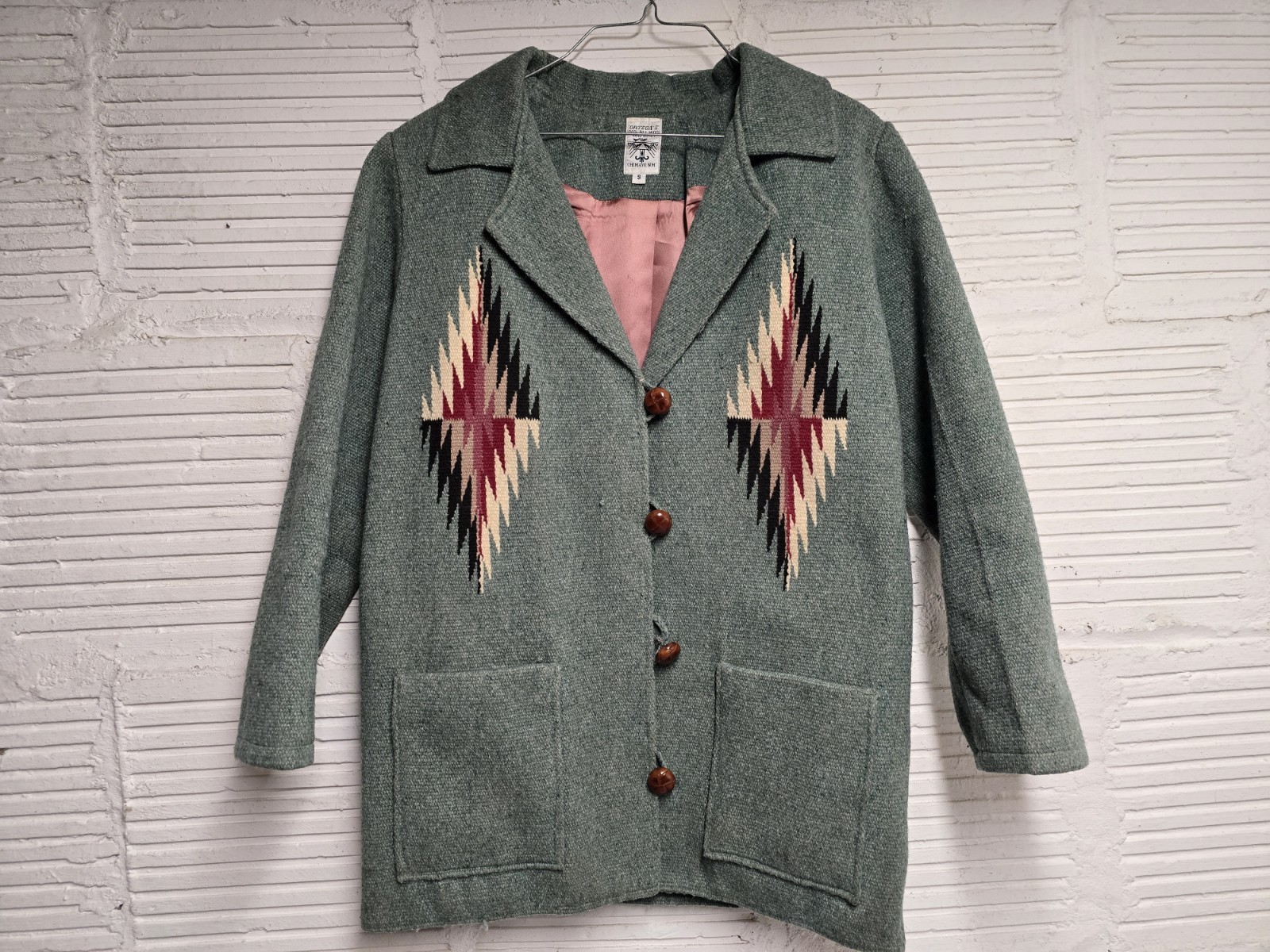 Ortega’s Chimayo NM Wool Hand Woven Men’s Jacket Aztec 4 Button size Small