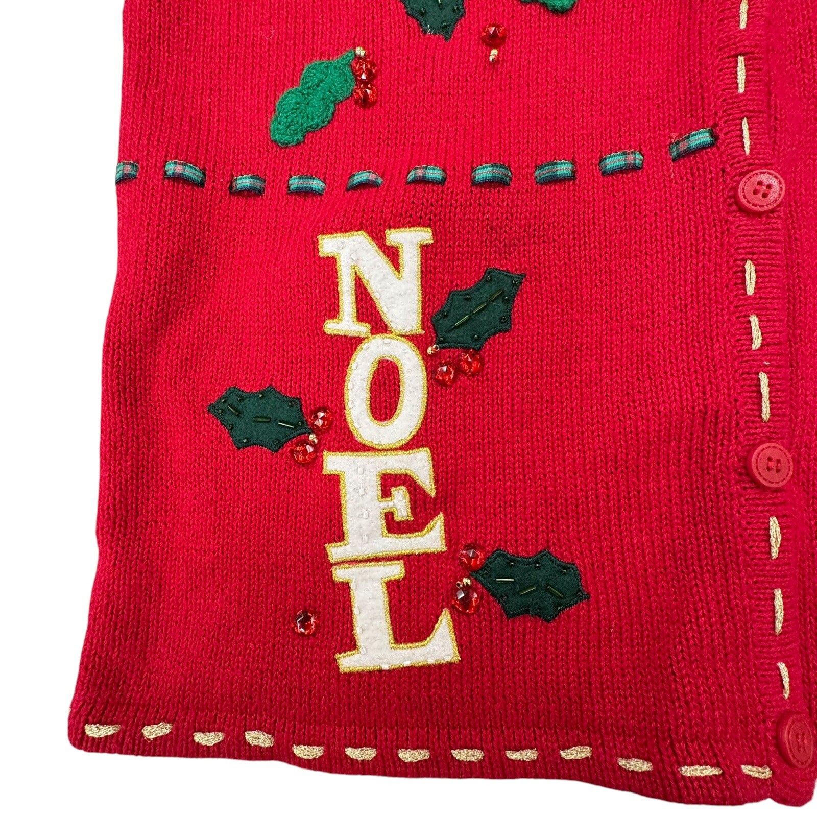 Vintage Bobbie Brooks Red Christmas Sweater Vest Cottage Core Womens Large JOY