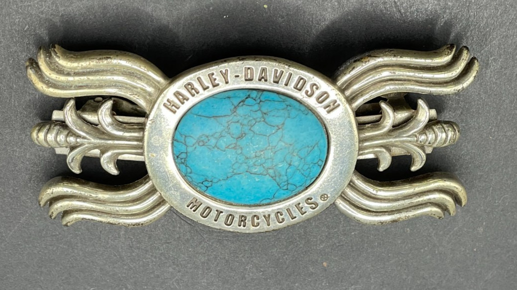 Vintage Harley Davidson Women’s Turquoise Silver Metal Hair Clip Barrette