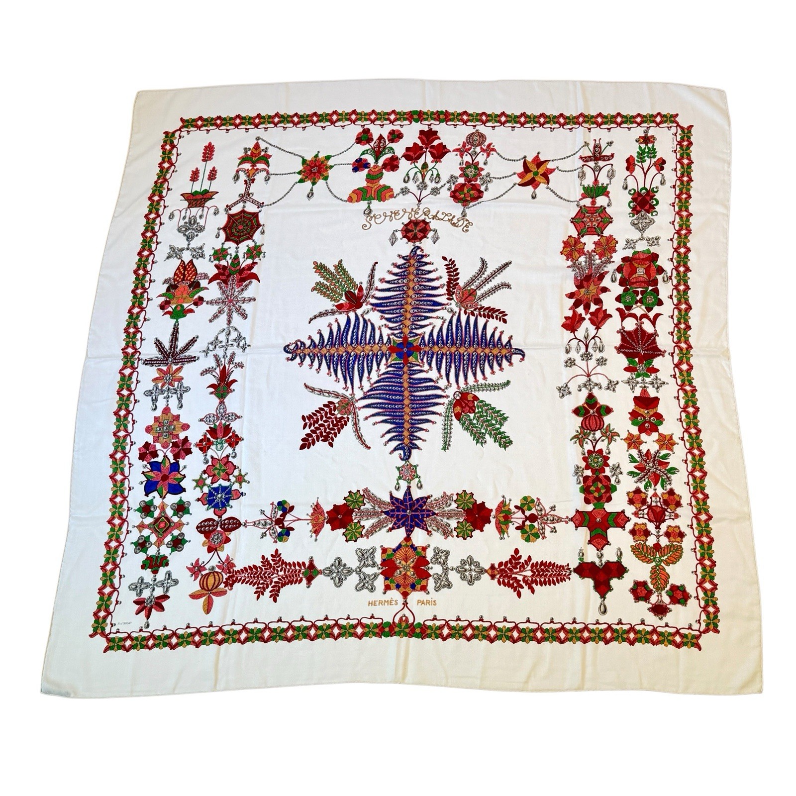 Vintage HERMES Cashmere Silk Scarf Shawl “Scheherazade” by Henri d Origny 140cm