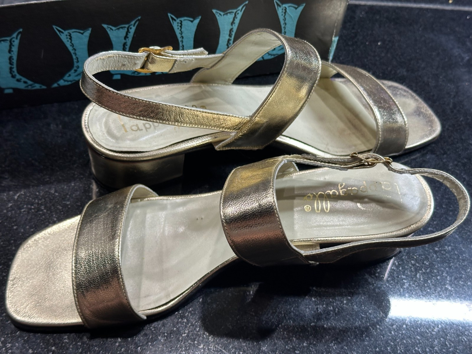 Vintage Pappagallo 1960s Gold Bambino Shoes 9.5 Italy with Box