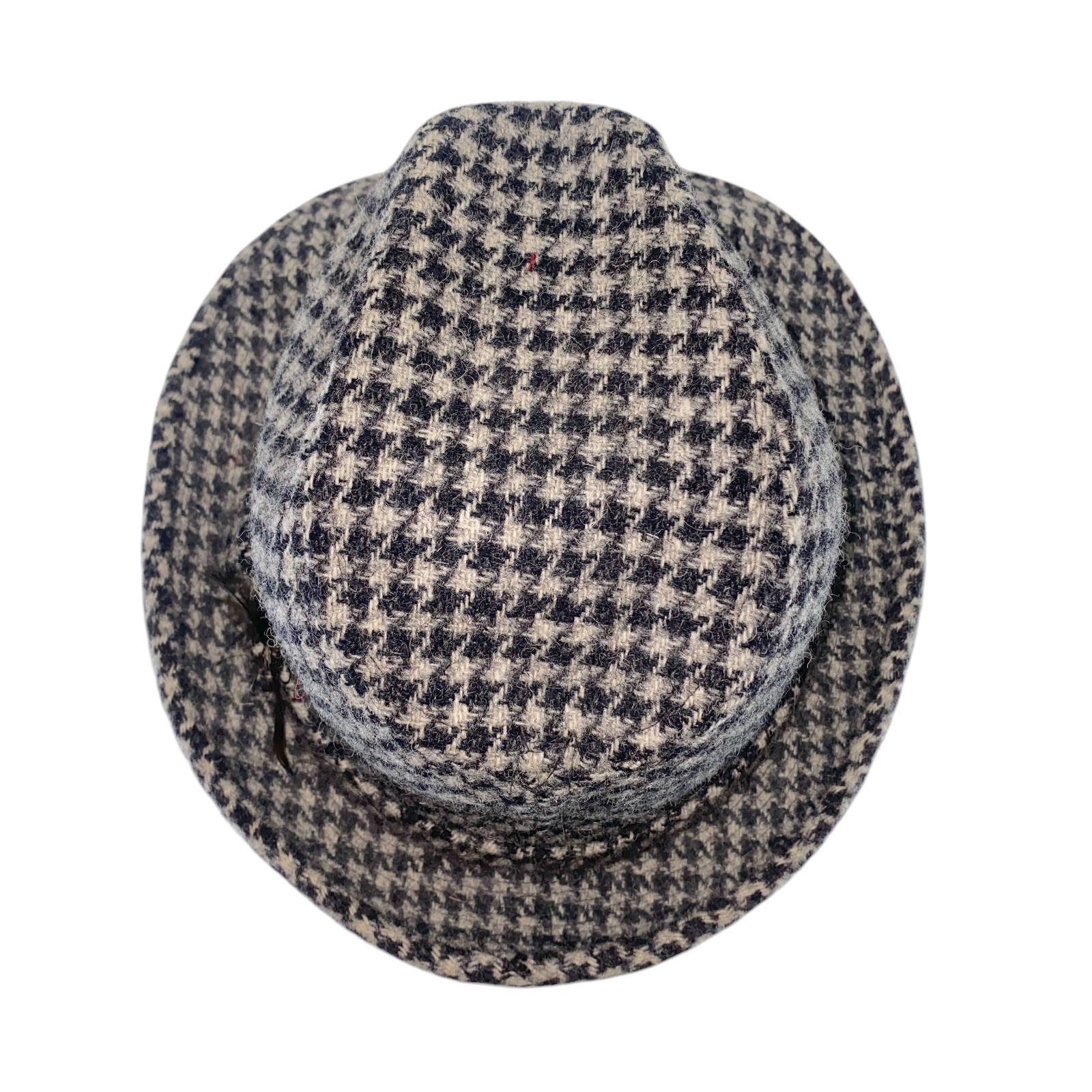 Harris Tweed Fedora Kevin McAndrew Vintage Hat Black Gray Houndstooth 7 3/8