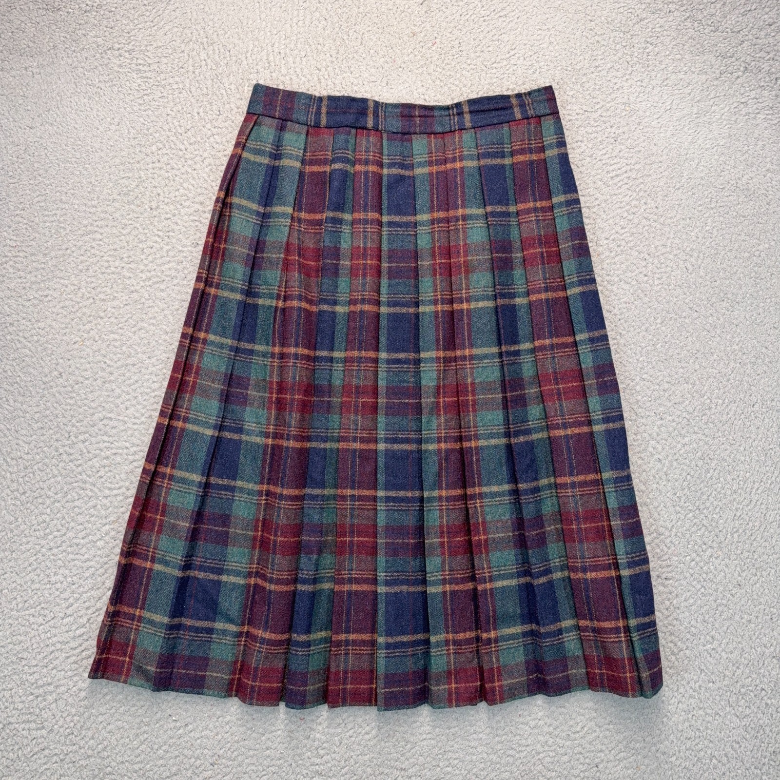 MJ Concepts Pleated Skirt Womens Sz 7 Blue Green Plaid Vintage Made in USA