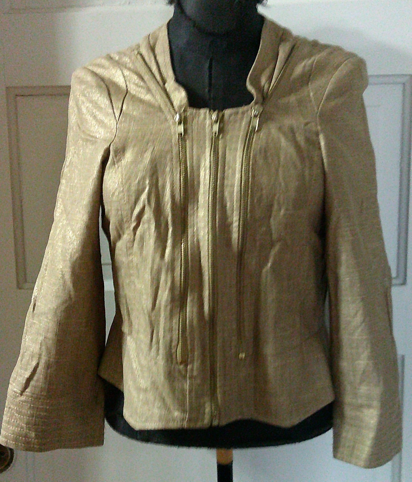90’s XOXO Zip Up Gold Sparkly Lined Linen Blend Suit Jacket Blazer M