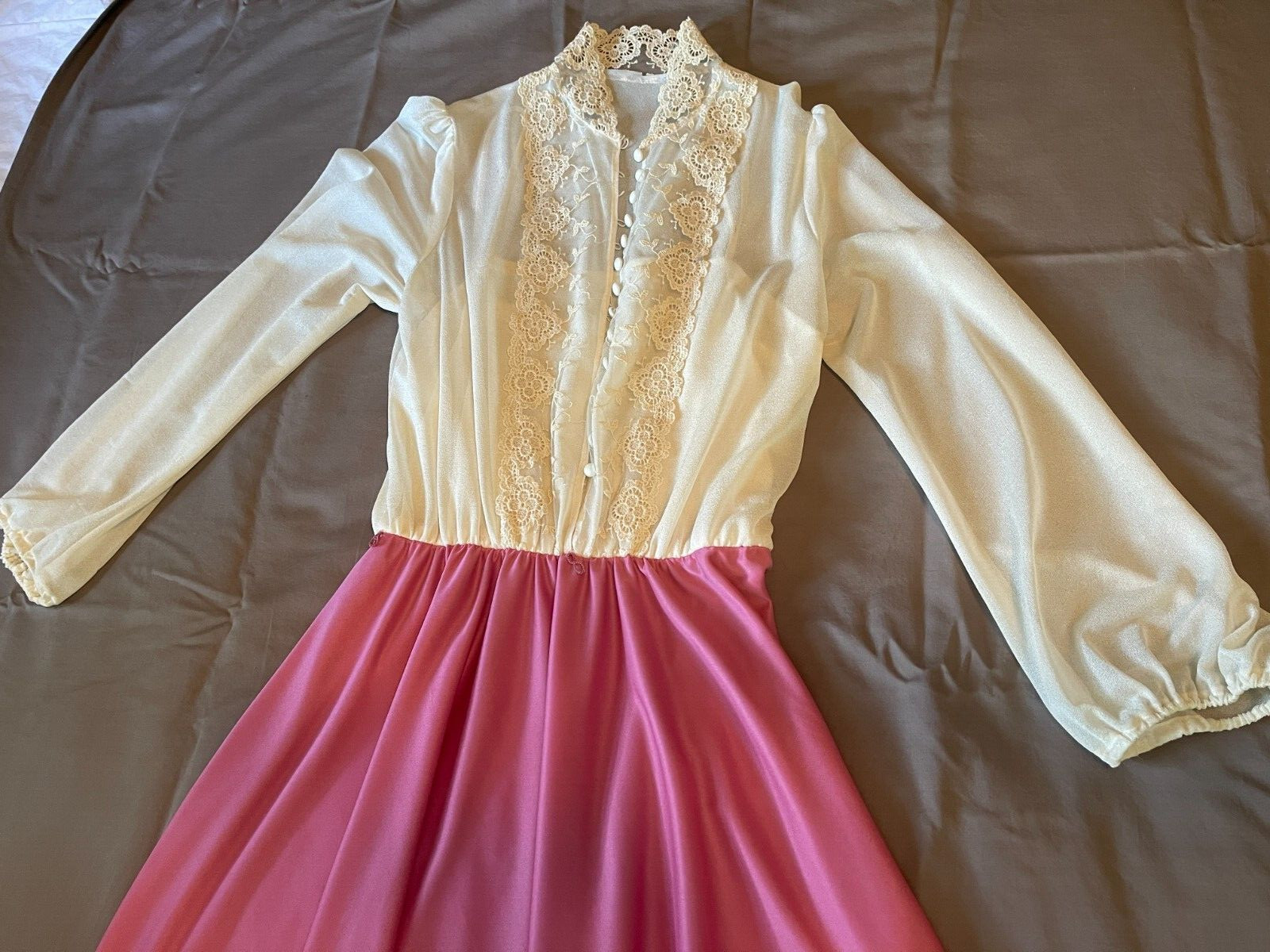 Vintage 1920s pink white Long sleeve sheer camisole long dress size S 57 in long
