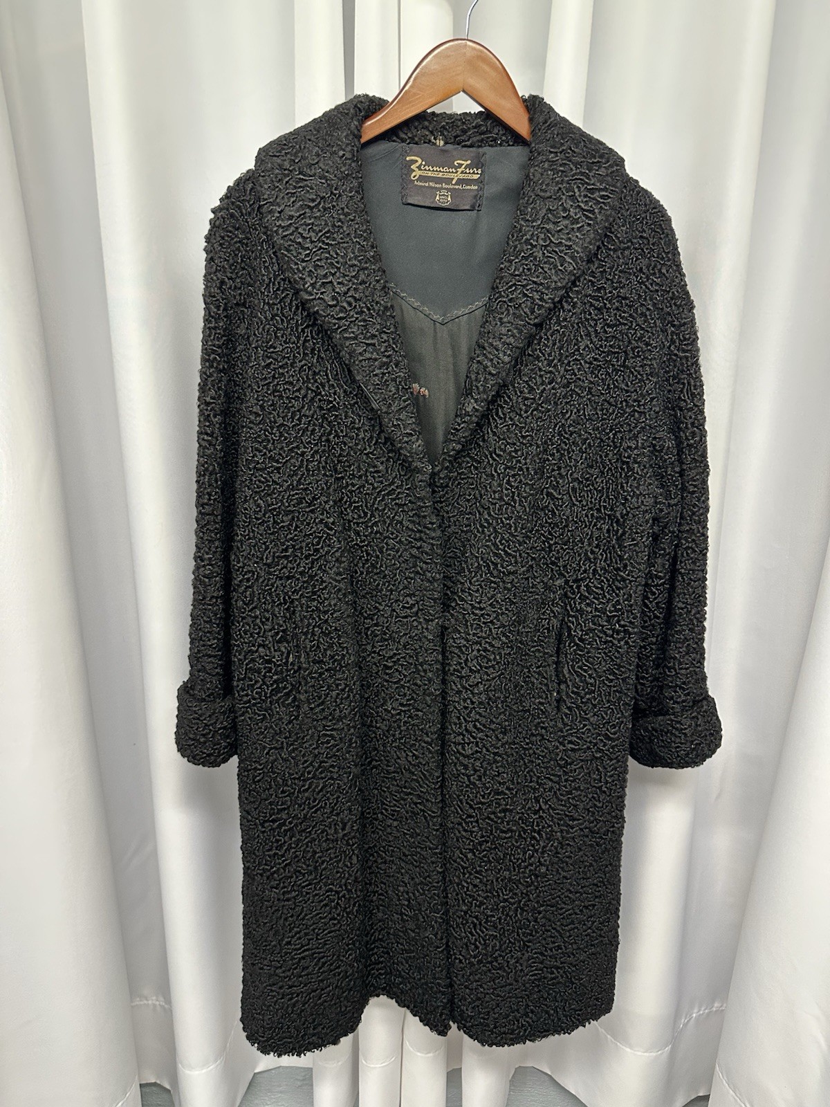 Vintage Long Black curly lamb coat Women’s Zimmerman Fur Debutante
