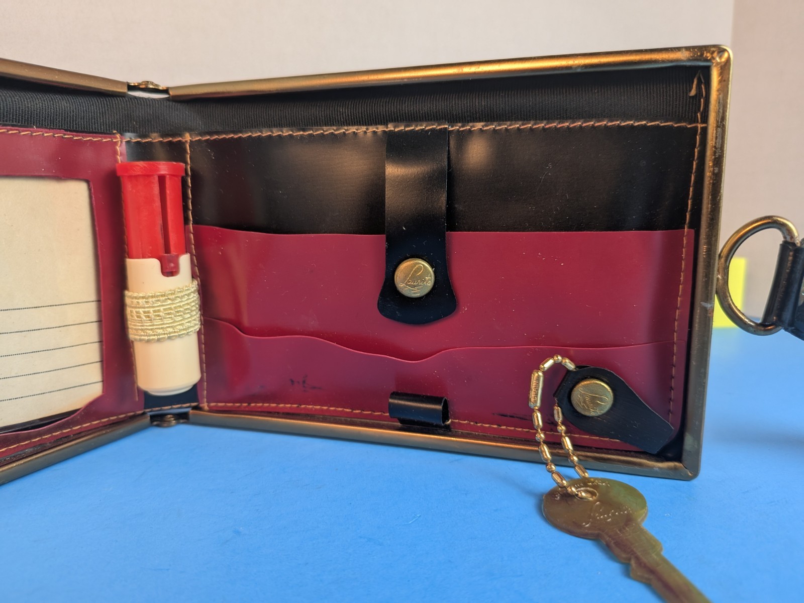 Vintage Purse/Pocket Size Manicure Set Gold Lamé’ Look Red Interior Made in Hong