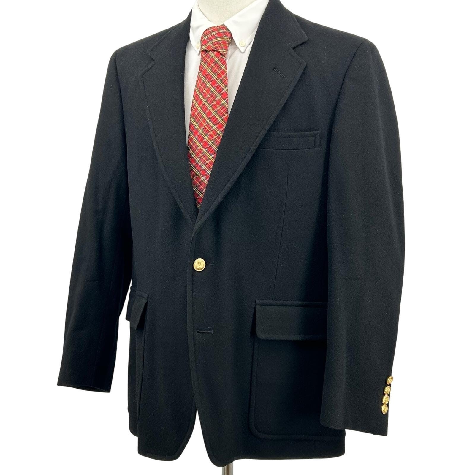 Mens Vintage Navy Wool Blazer 42R Gold Crest Buttons Academic Palm Beach