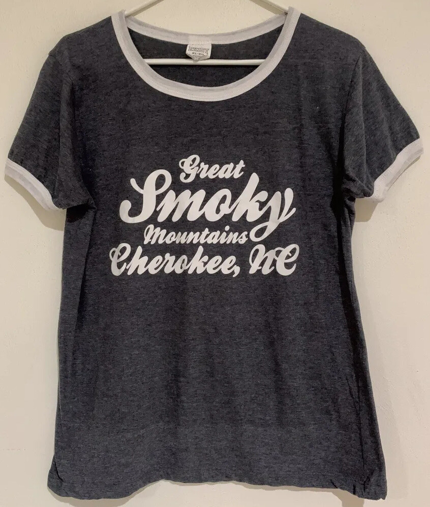 VTG Ringer T-shirt Great Smoky Mountains Gatlinburg Vacation Size XL Runs Small