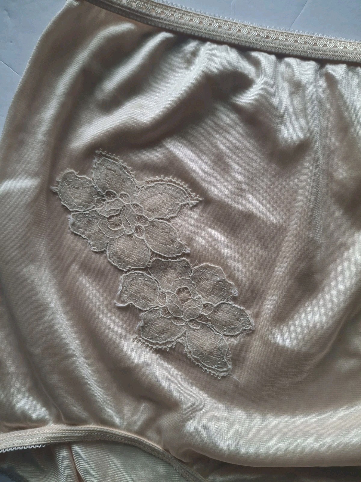 Vintage Cotillion Granny Panty Full Brief Sz 4 Tan High Waist Embroiderd Pin Up