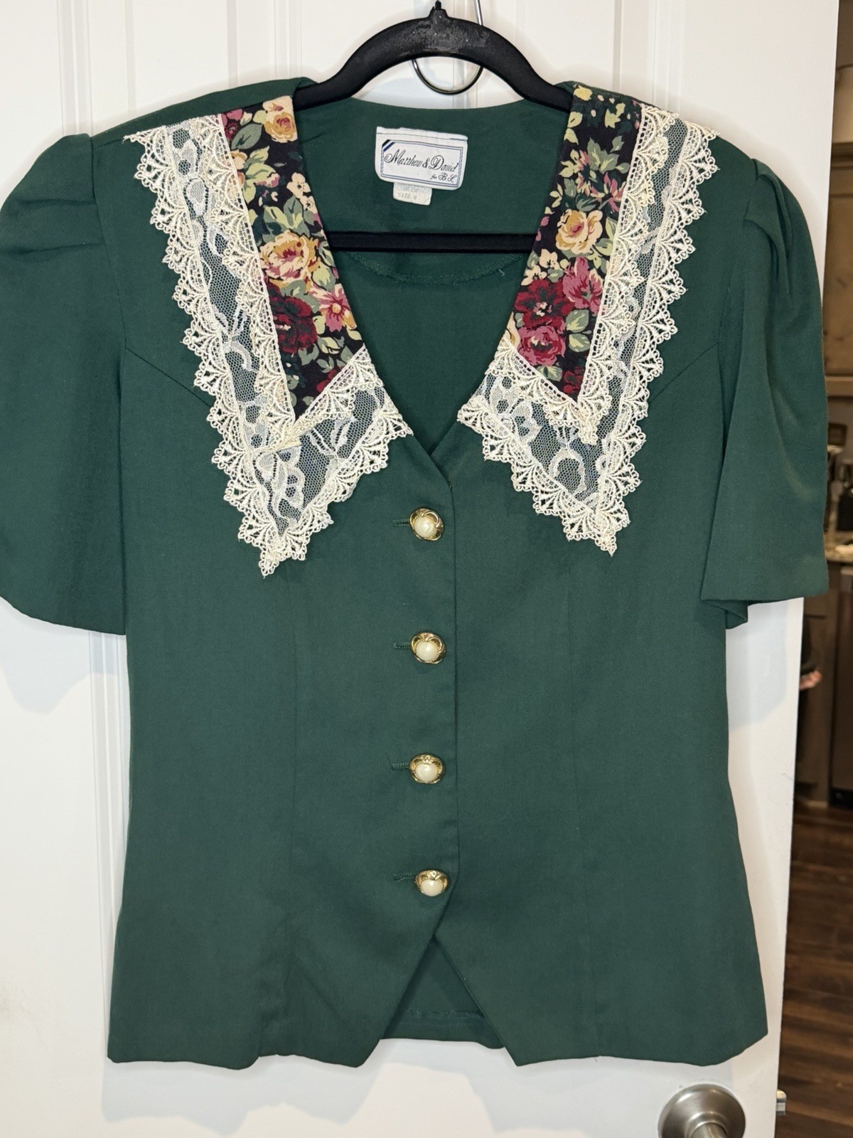 Vintage Matthew & David 2-Piece Skirt Set – Green Floral & Lace – Size 8