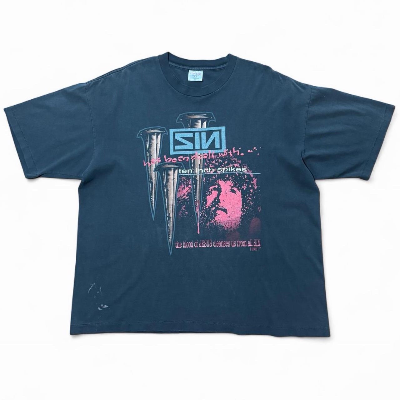 Vintage SIN Parody Nine Inch Nails Ten Inch Spikes Jesus Religious T-shirt XXL