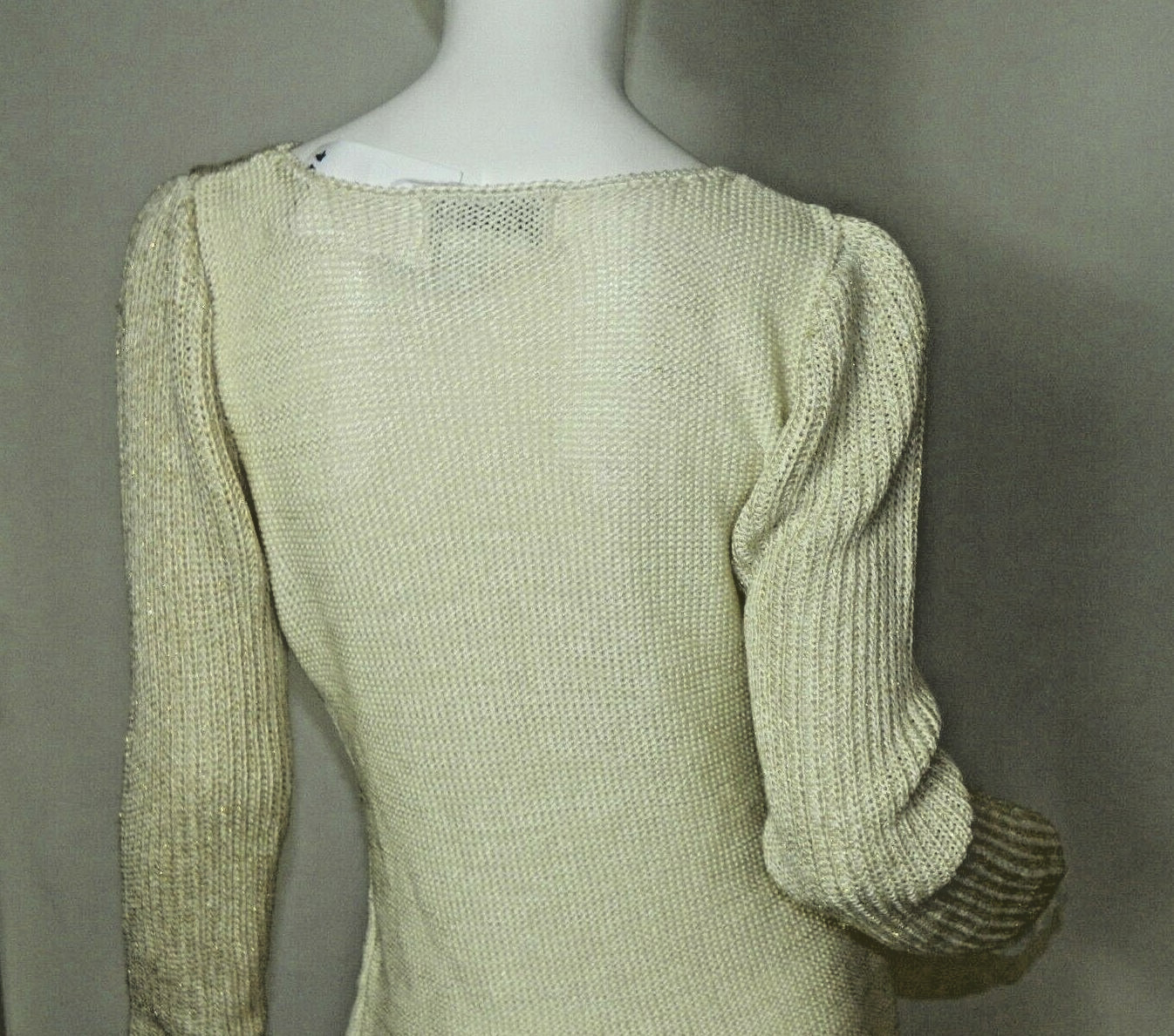 Nannell Sweater Size Small Vintage Knit Ivory Gold Puffy Sleeves Art Deco