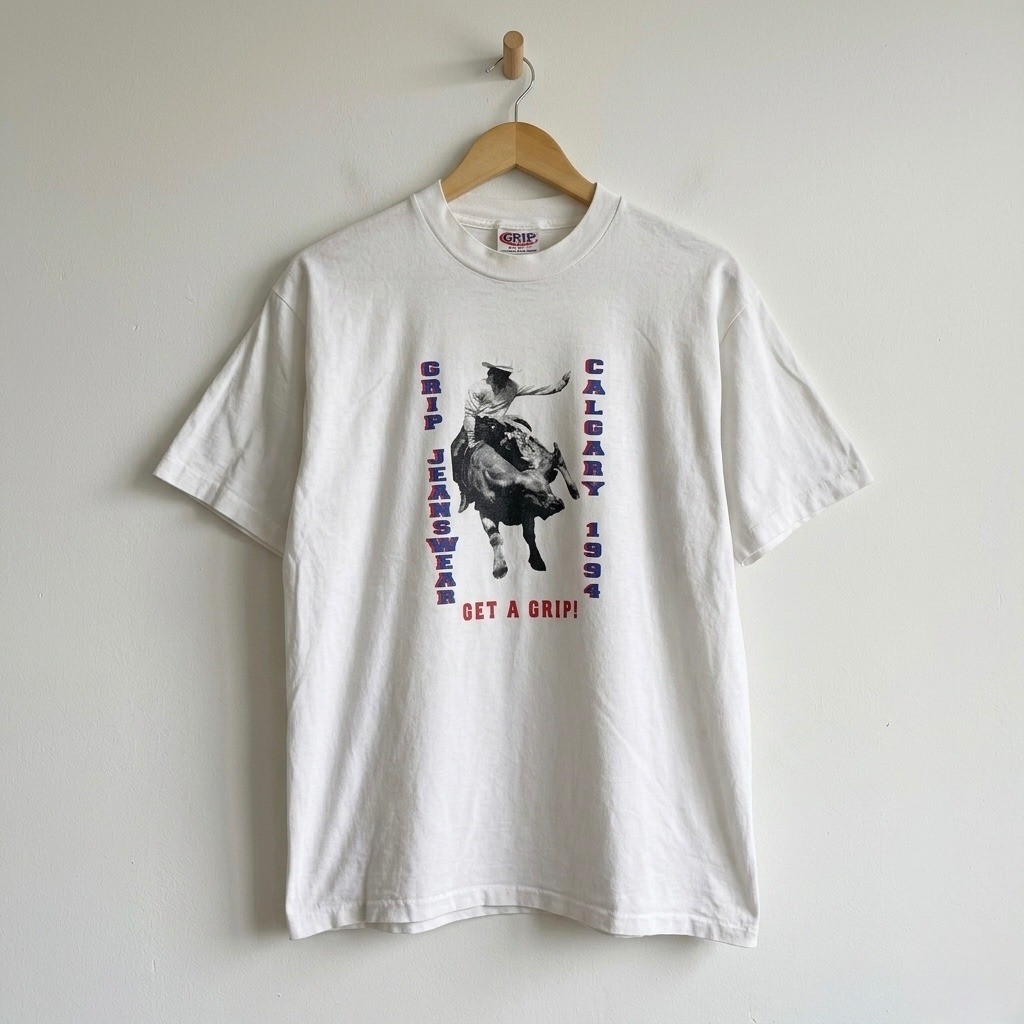 Vintage Grip Jeanswear Calgary 1994 Bull Riding T-Shirt White XL Canada Skater