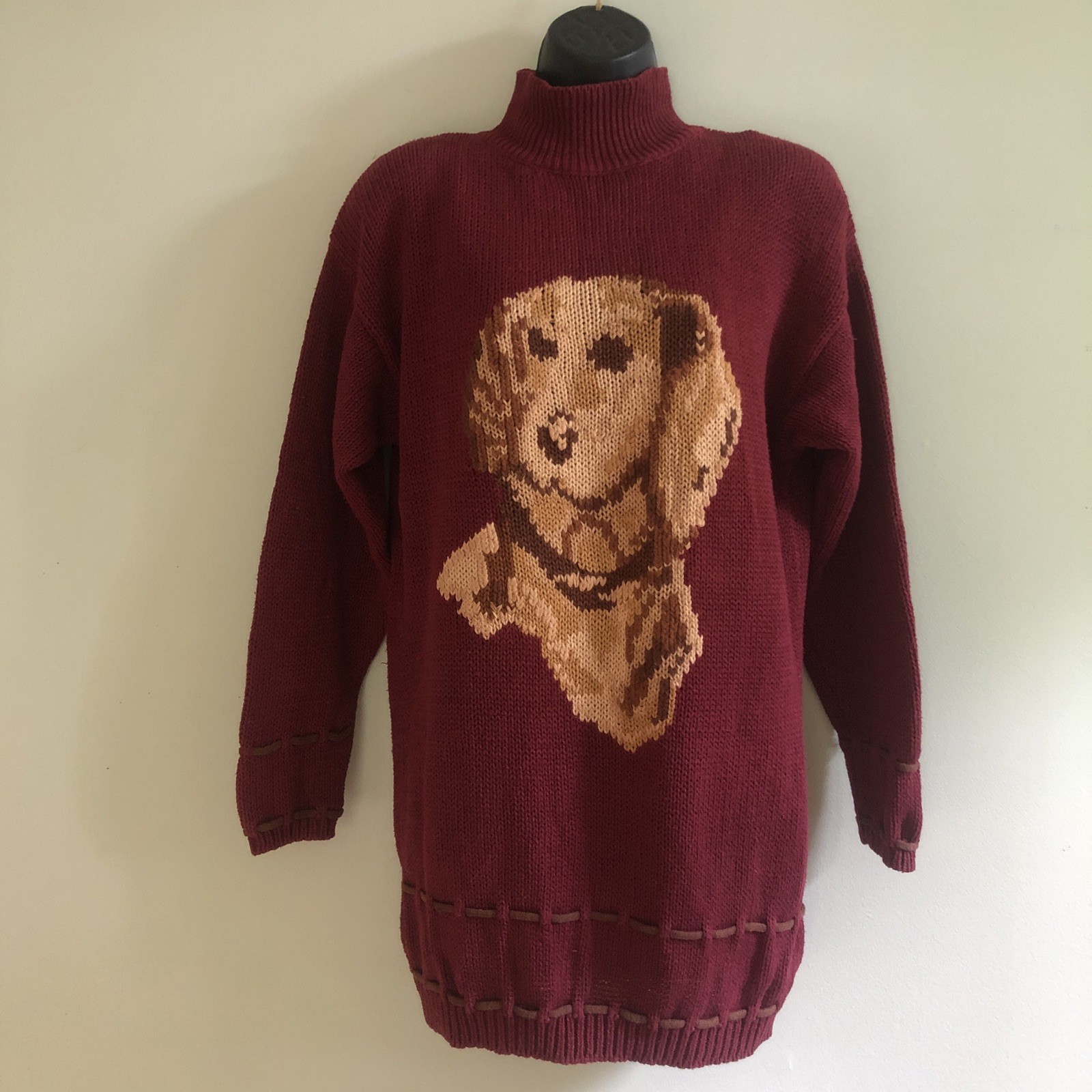 Vintage 90s Eagle’s Eye Sweater/Sweater Dress – Golden Retriever – Medium – Red