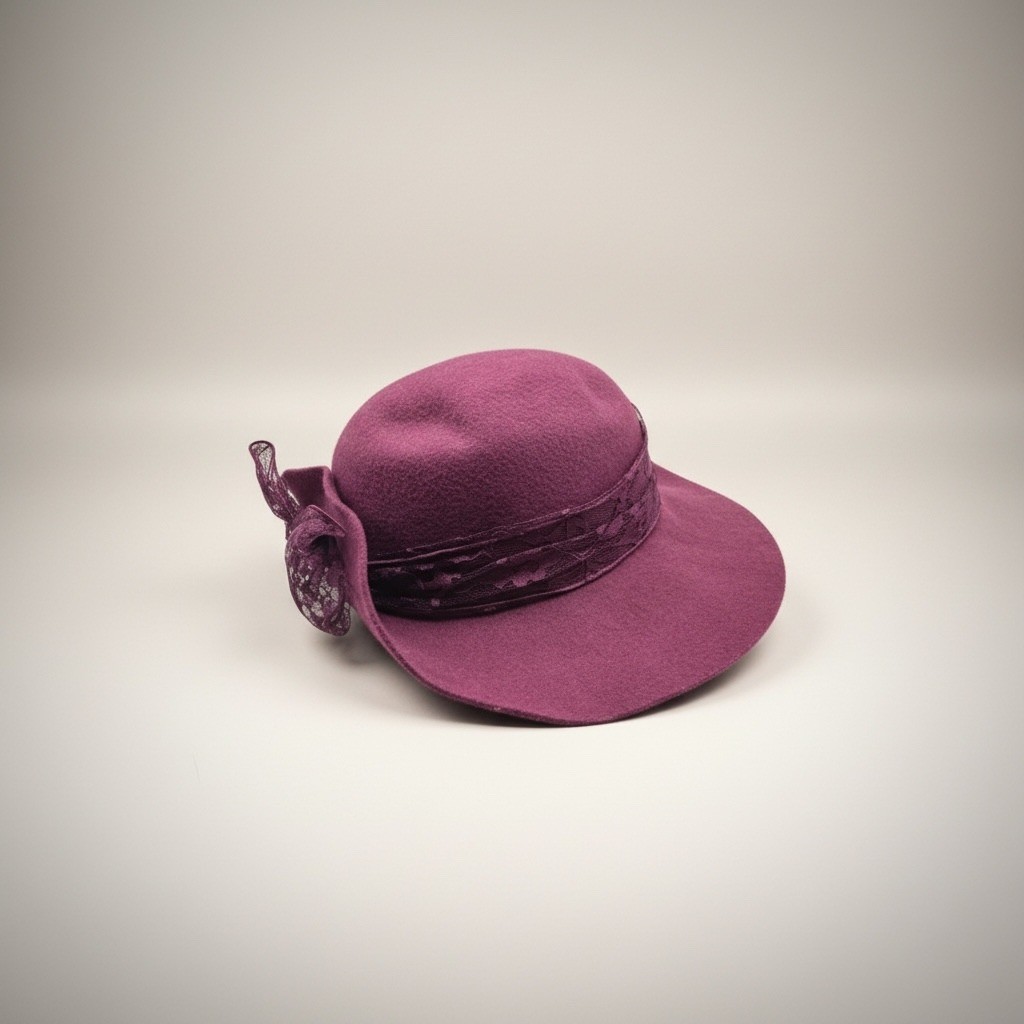 Top This Inc Vintage Magenta Wool Felt Wide Brim Hat Lace Band Bow Made in USA
